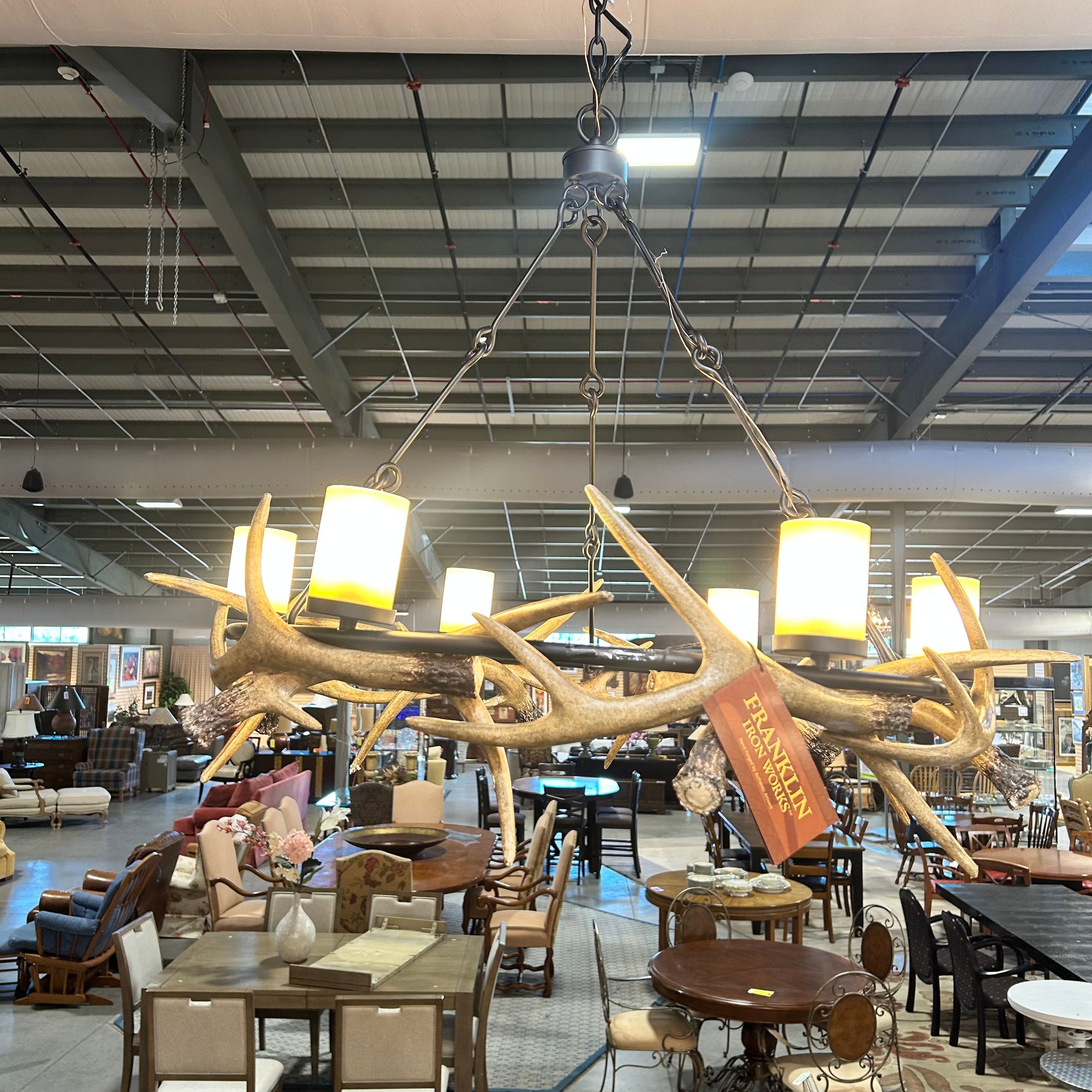 Franklin Iron Works Antler Lodge Rustic Chandelier Faux Deer Antlers 37"x 35"