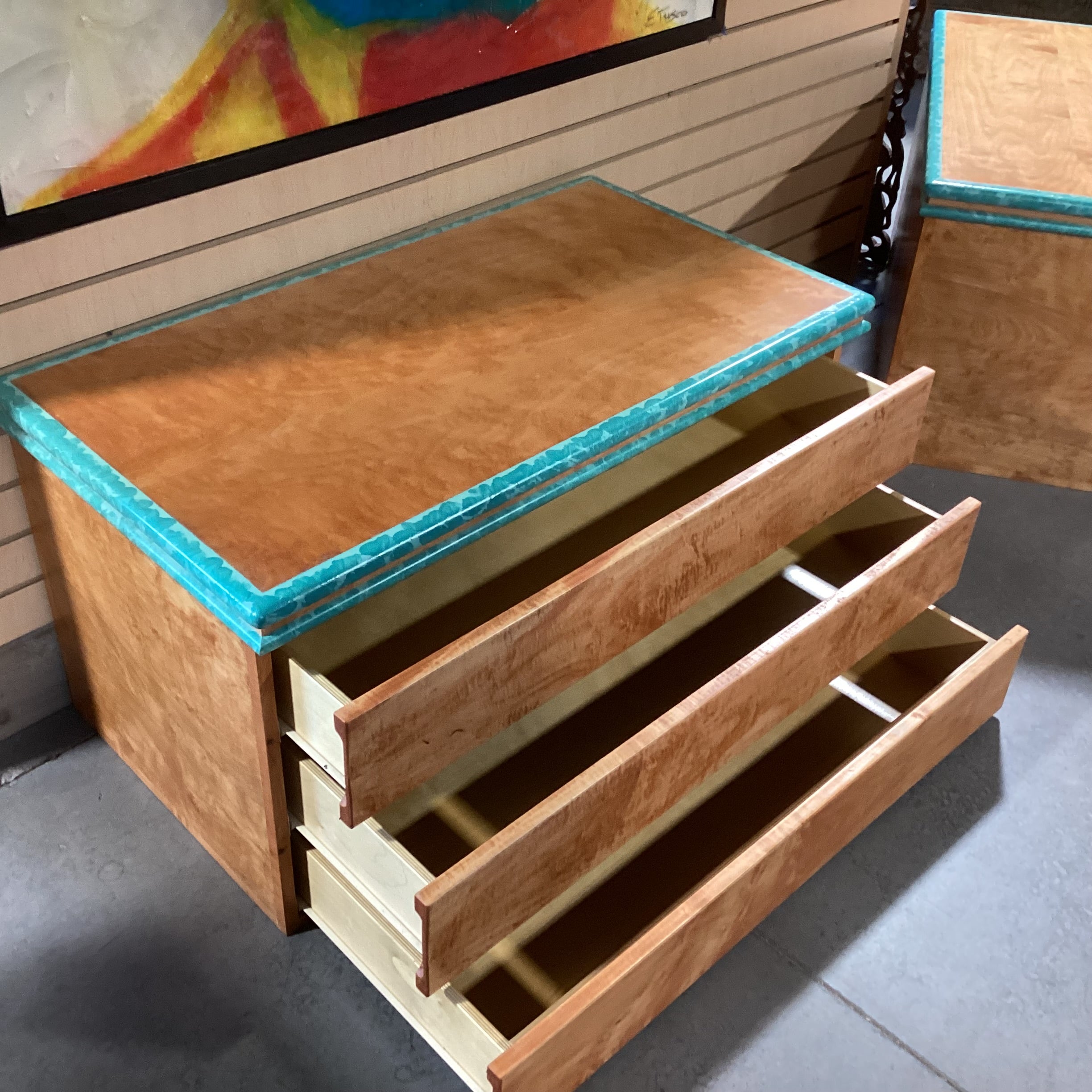 Texture Finished With Teal Edge 3 Drawer Chest 40"x 22"x 21"