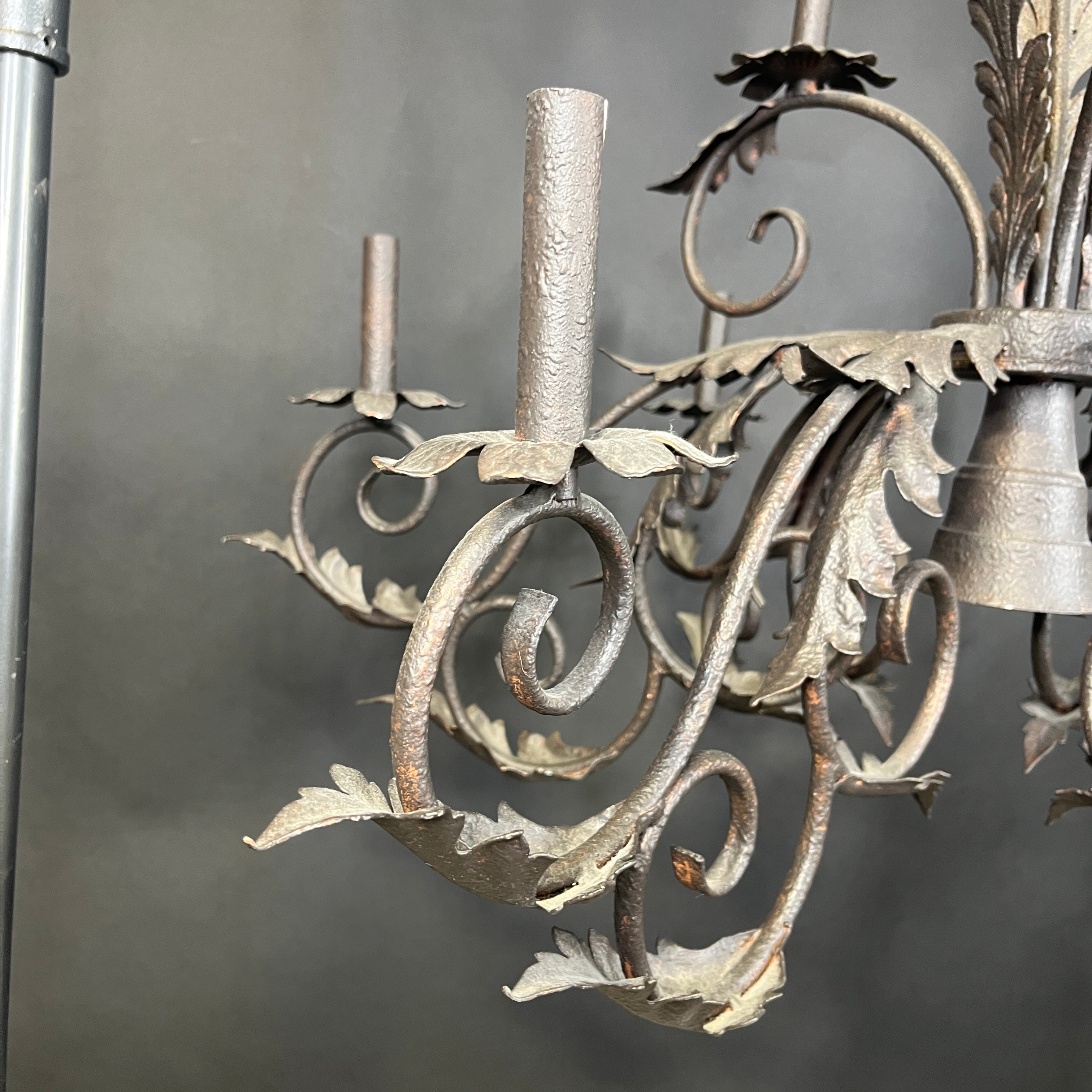 Gothic Style 10-Light Bronze Painted Metal Floral Leaf Chandelier 38” Diameter x 36” - 106”