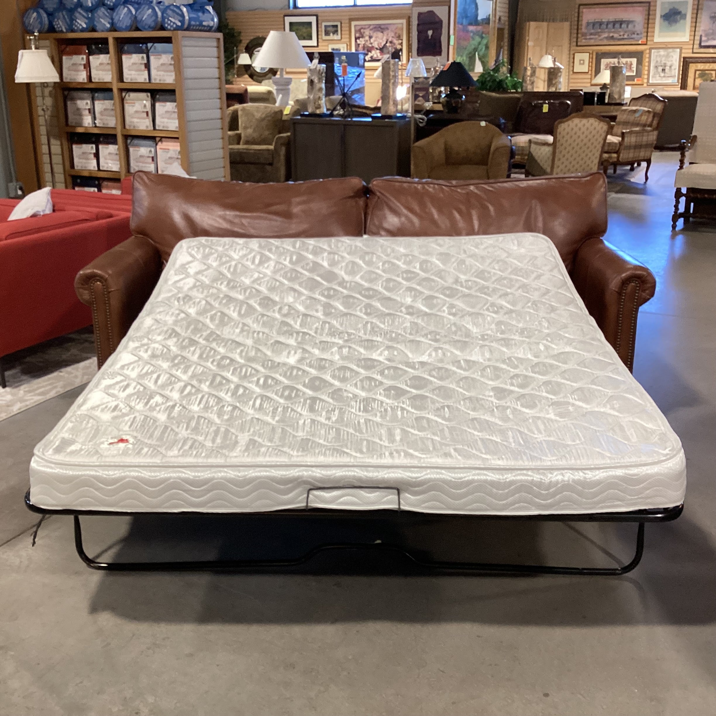 Elite Leather Company Brown Leather Nailhead Queen Sleeper Sofa 82"x 36.5"x 31.5"