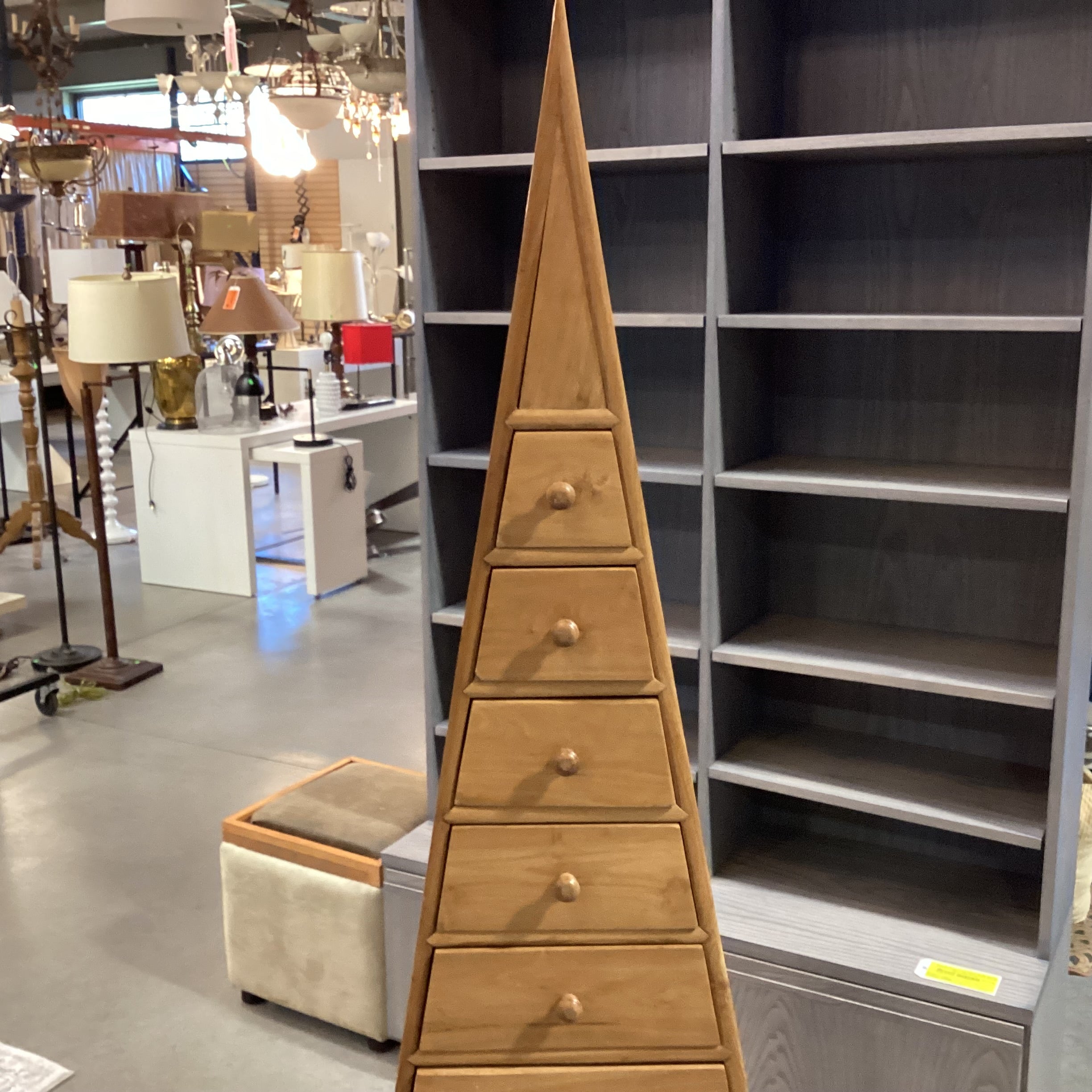 Pyramid Natural Wood & Iron Legs 9 Drawer Chest 24"x 10.5"x 70.5"