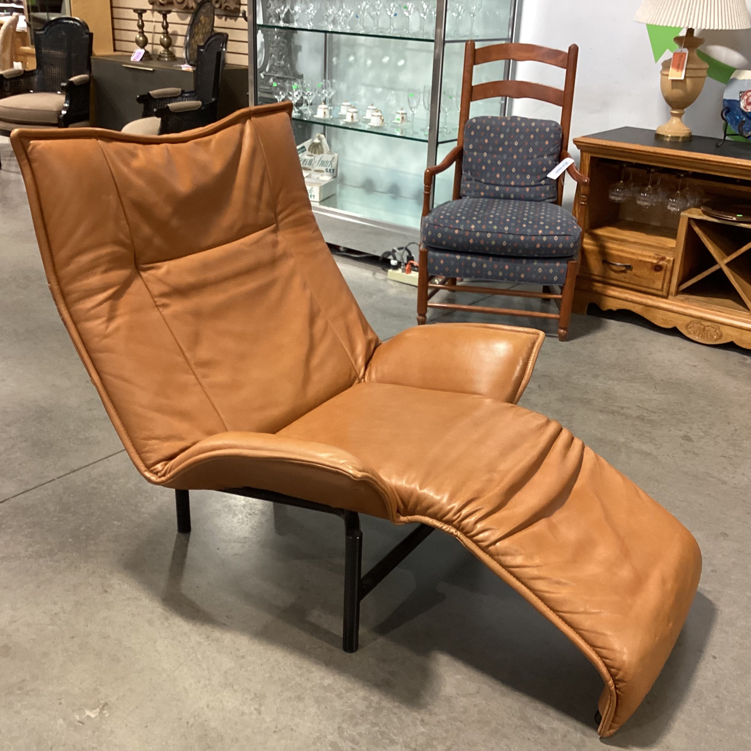 Vintage Vico Magistretti for Cassina Veranda Cognac Leather Lounge Chair 38"x 38" to 62"x 44"