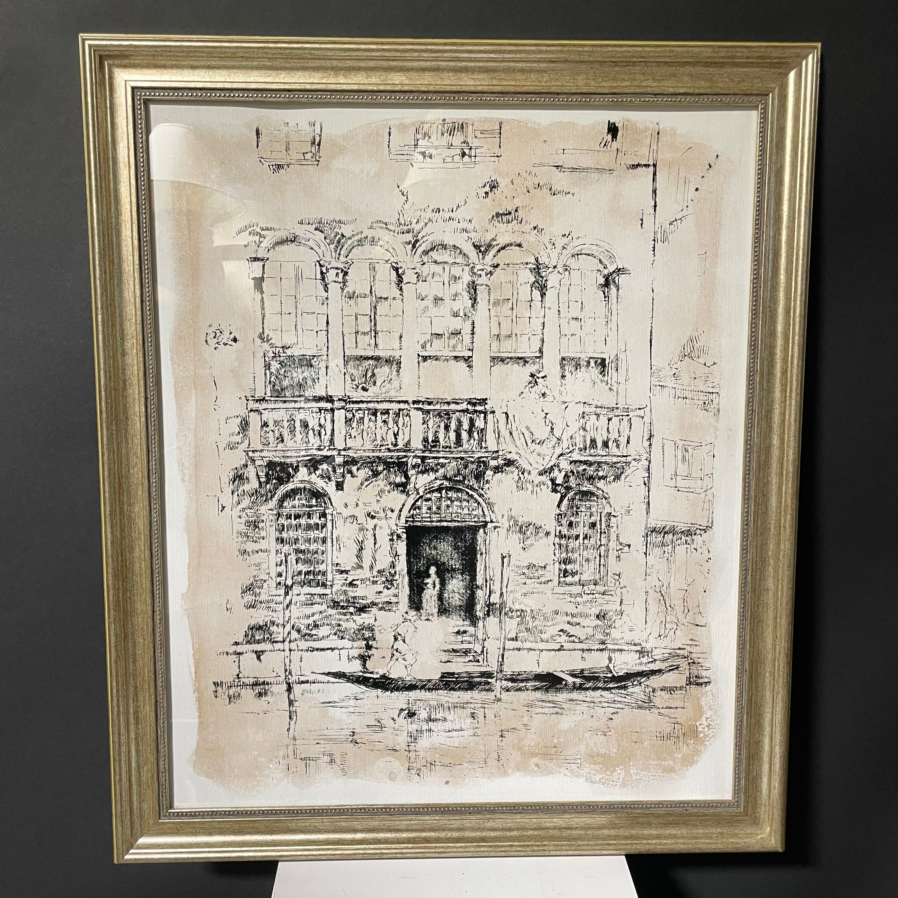 James McNeill Whistlers "The Balcony" 1886 Etching Print  In Gold Frame 23 1/2" x 27 1/2"