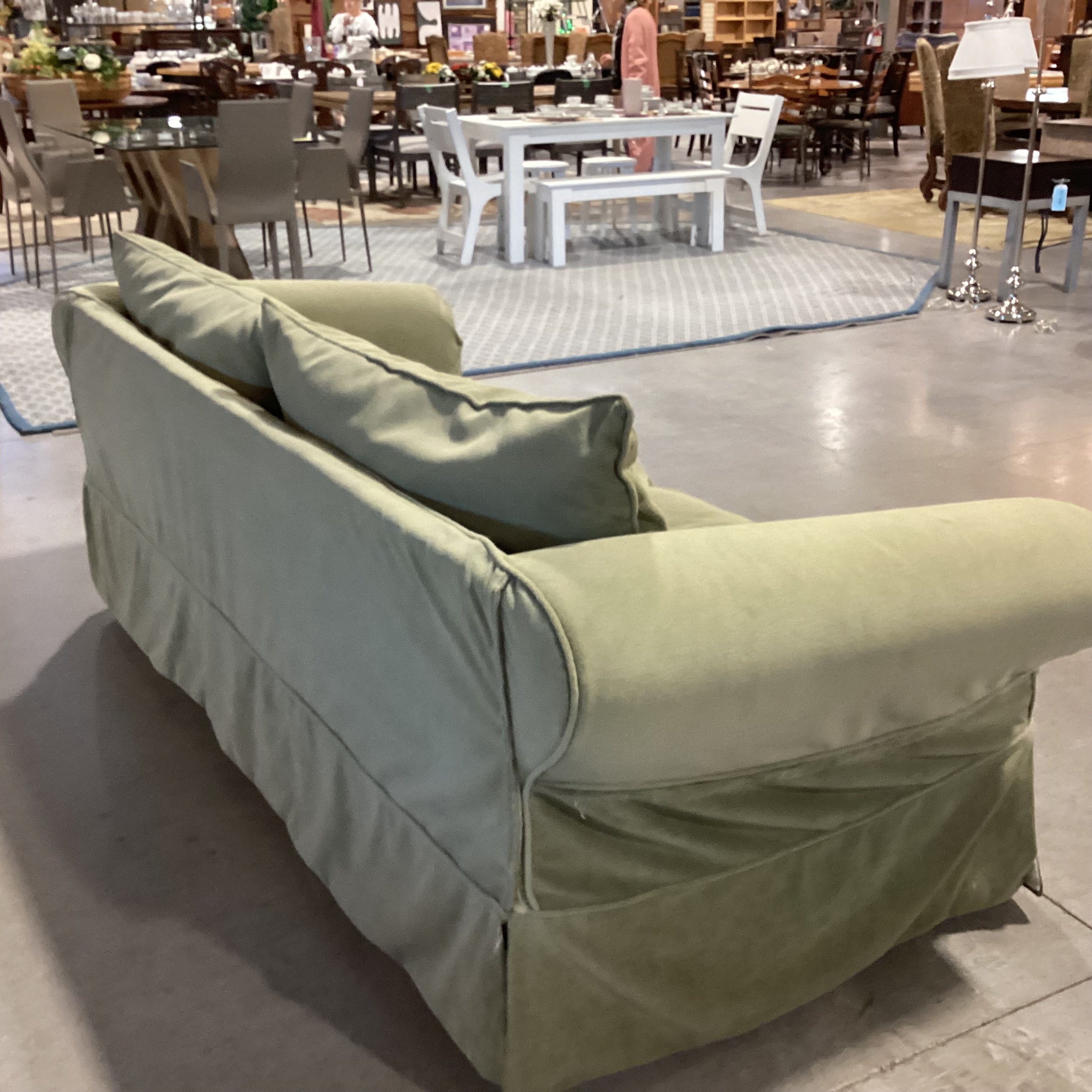 Rowe Furniture Green Plush Slipcovered Sofa 92"x 38"x 31"