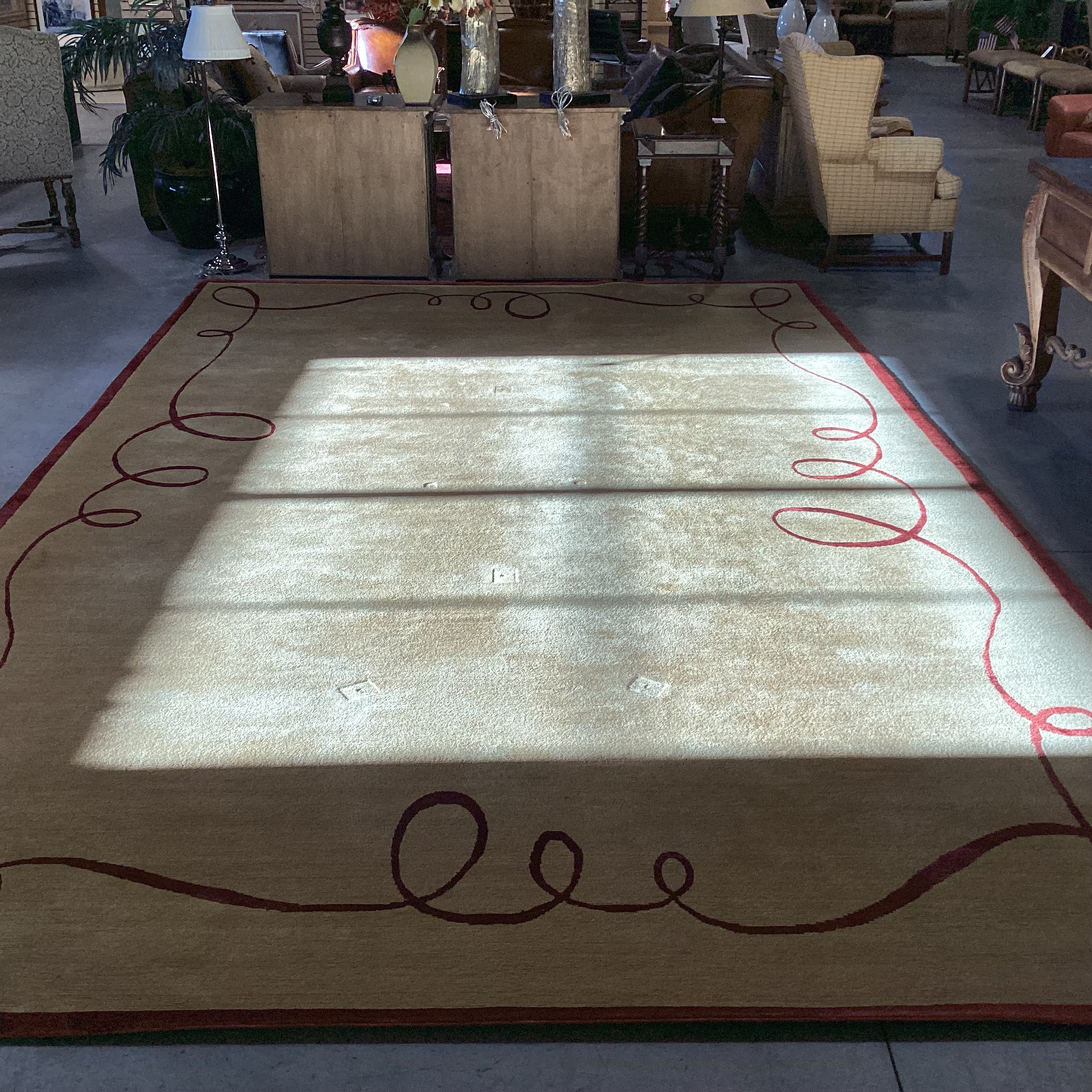 Gold with Burnt Orange Ribbon Hand Made in Nepal Hand Knotted Spun Wool Rug 10'1"x 16'3"