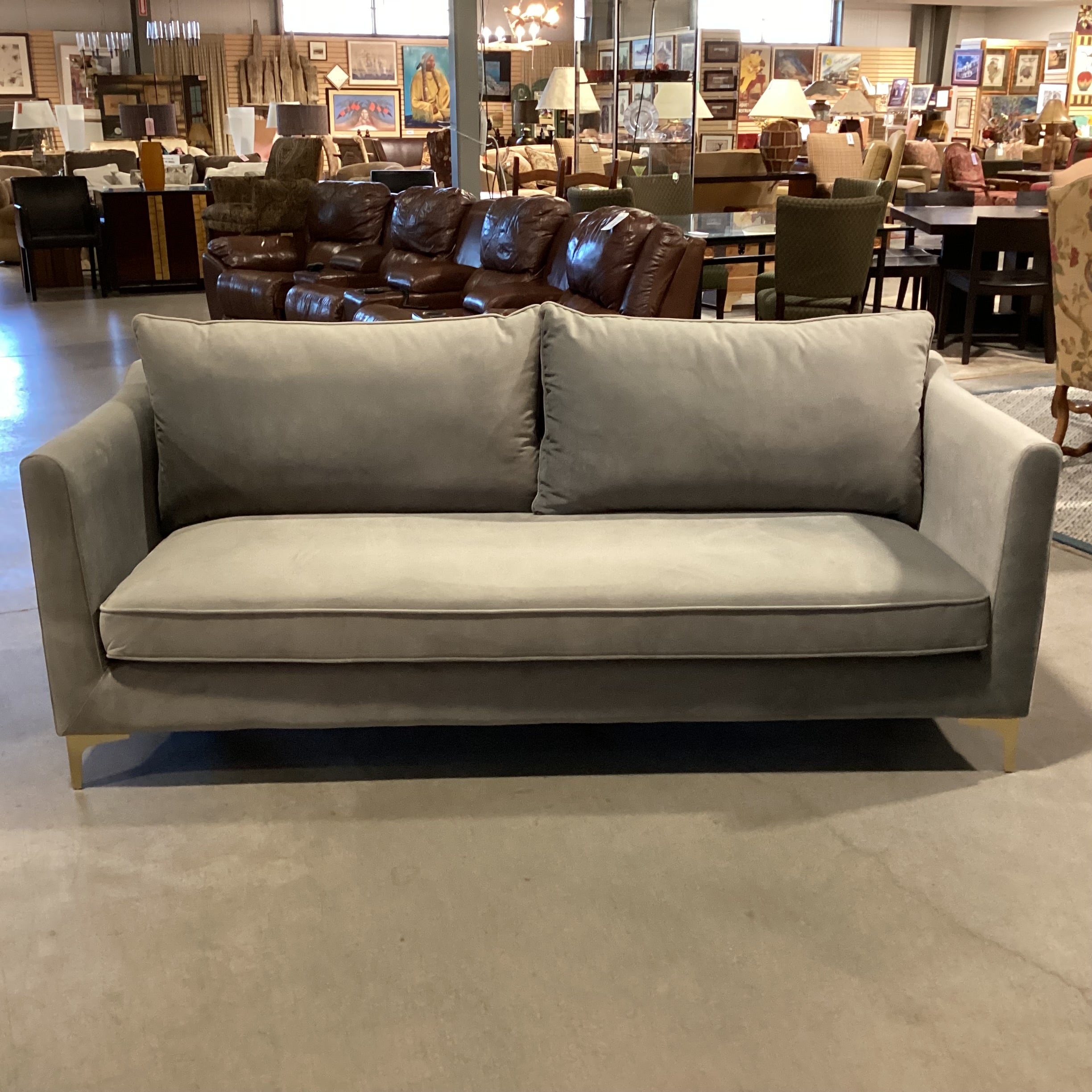 Grey Plush Velvet with Gold Metal Legs Modern Sofa 81"x 34"x 31"