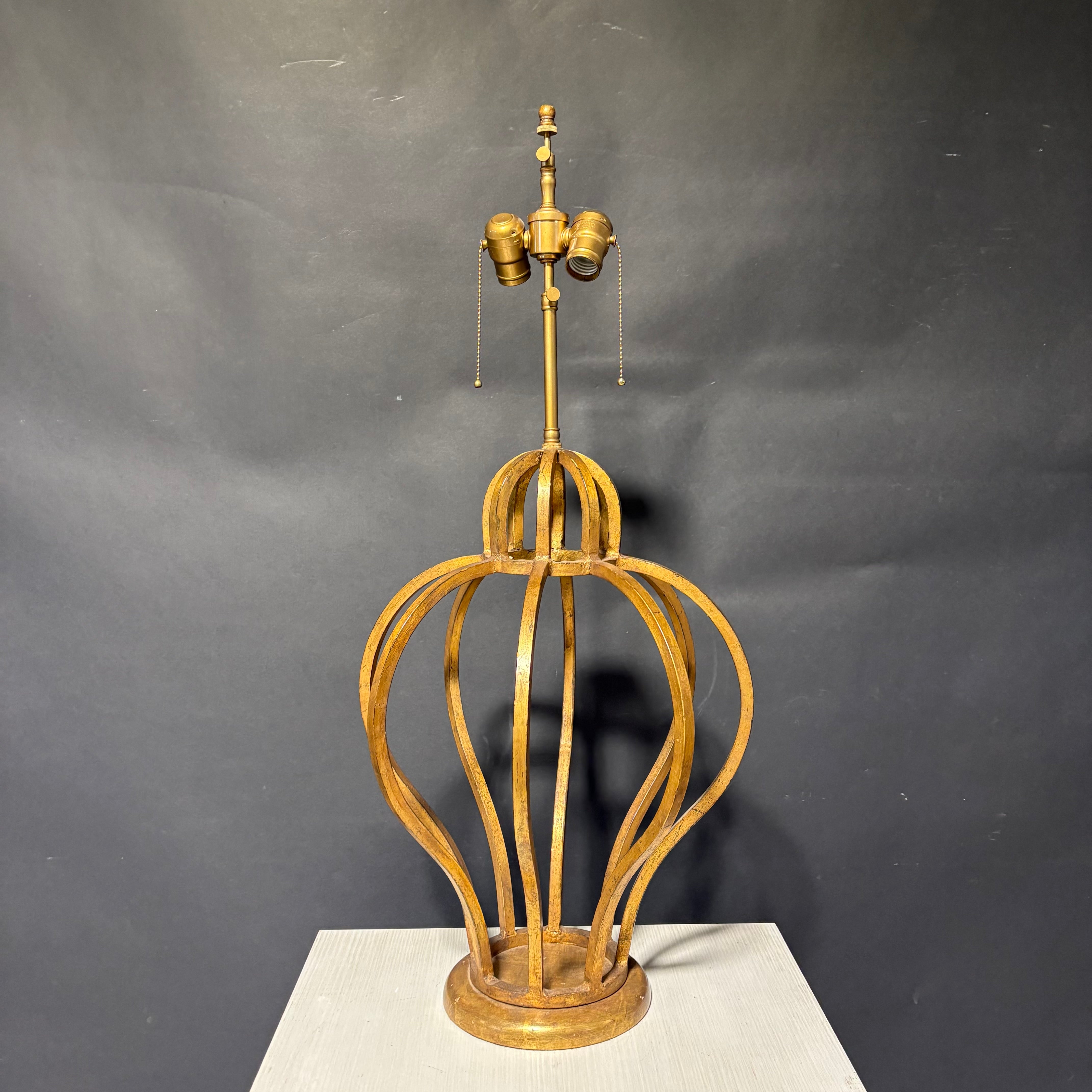Jean Royere Style Gold Gild Iron Cage  Table Lamp