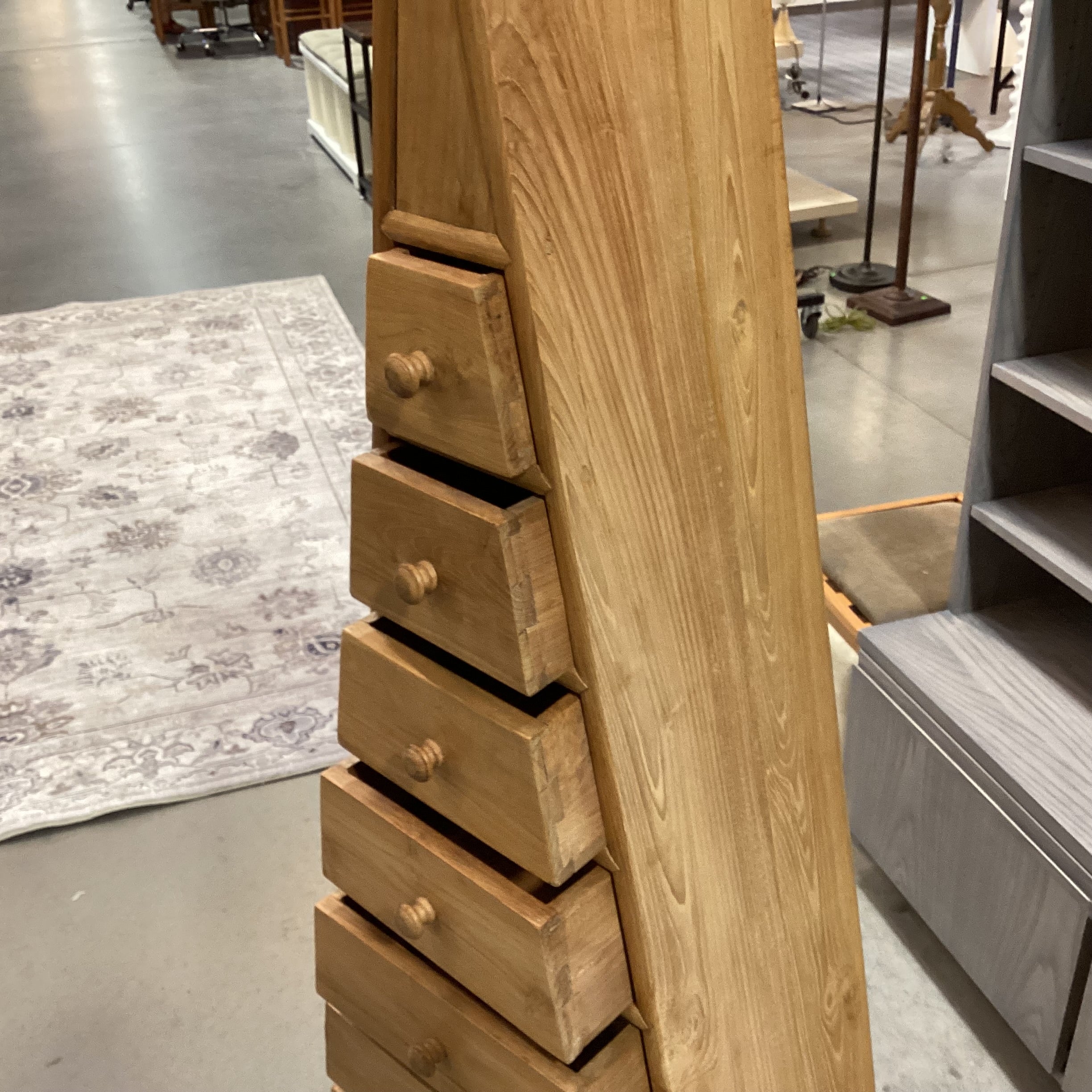 Pyramid Natural Wood & Iron Legs 9 Drawer Chest 24"x 10.5"x 70.5"