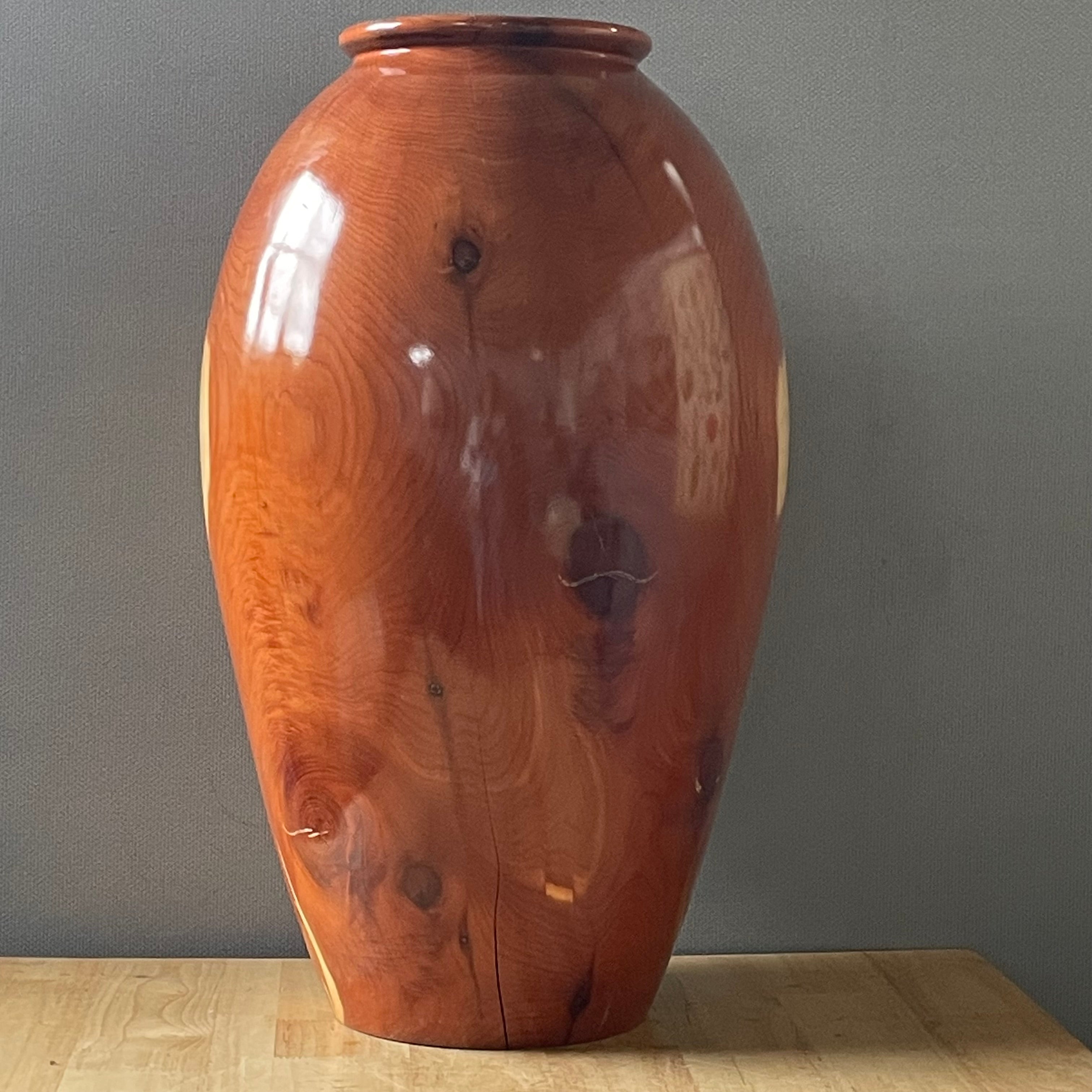 John Scott, Colorado Artist Hand-Turned Burl Wood Vase, 12"x 21"