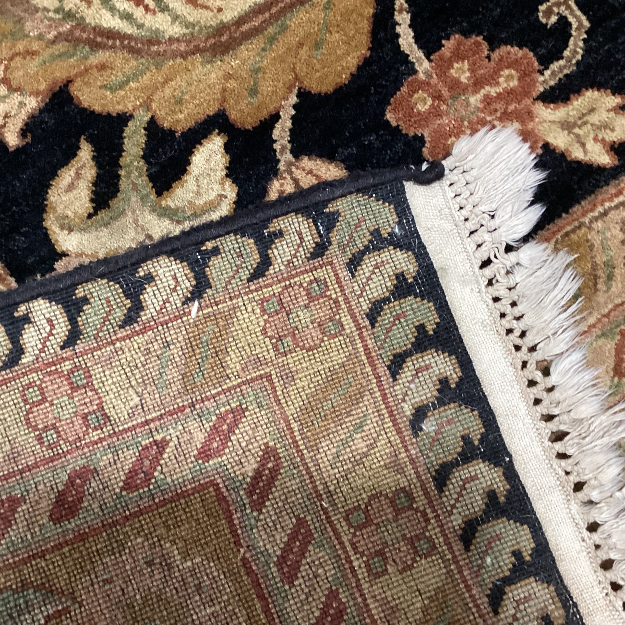 Gold & Black Floral with Border Had Woven Wool Rug 12'2"x 14'10"