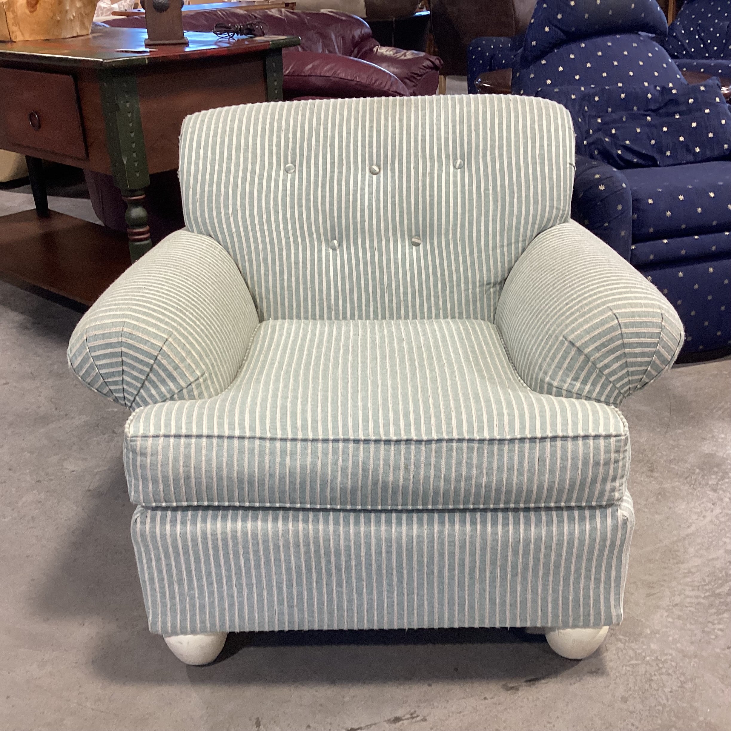 Cochrane Furniture Green & Ivory Woven Stripe Chair 39"x 39"x 33.5"