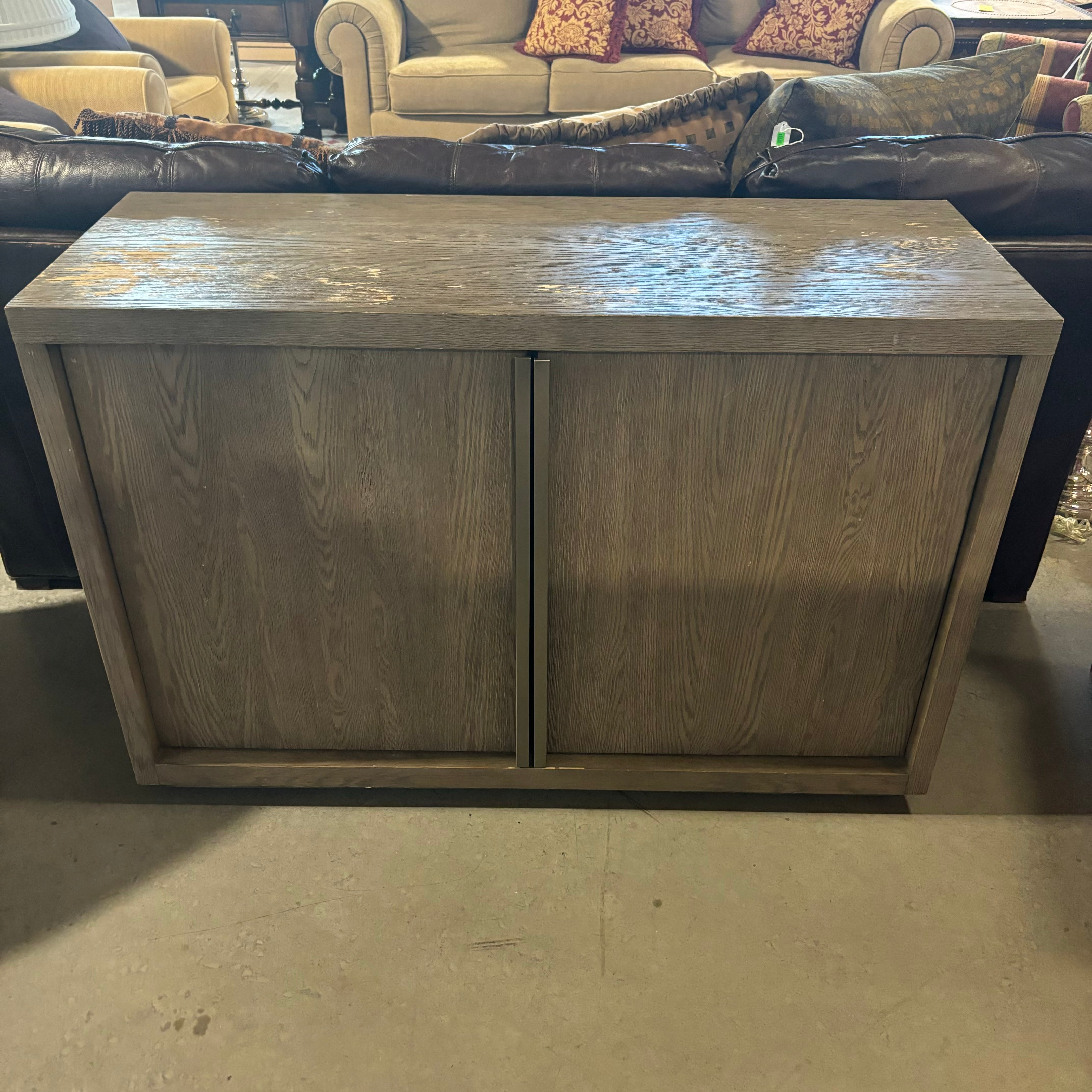 Restoration Hardware Solid Grey Finished Wood 2 Door Console 48"x 18"x 32"