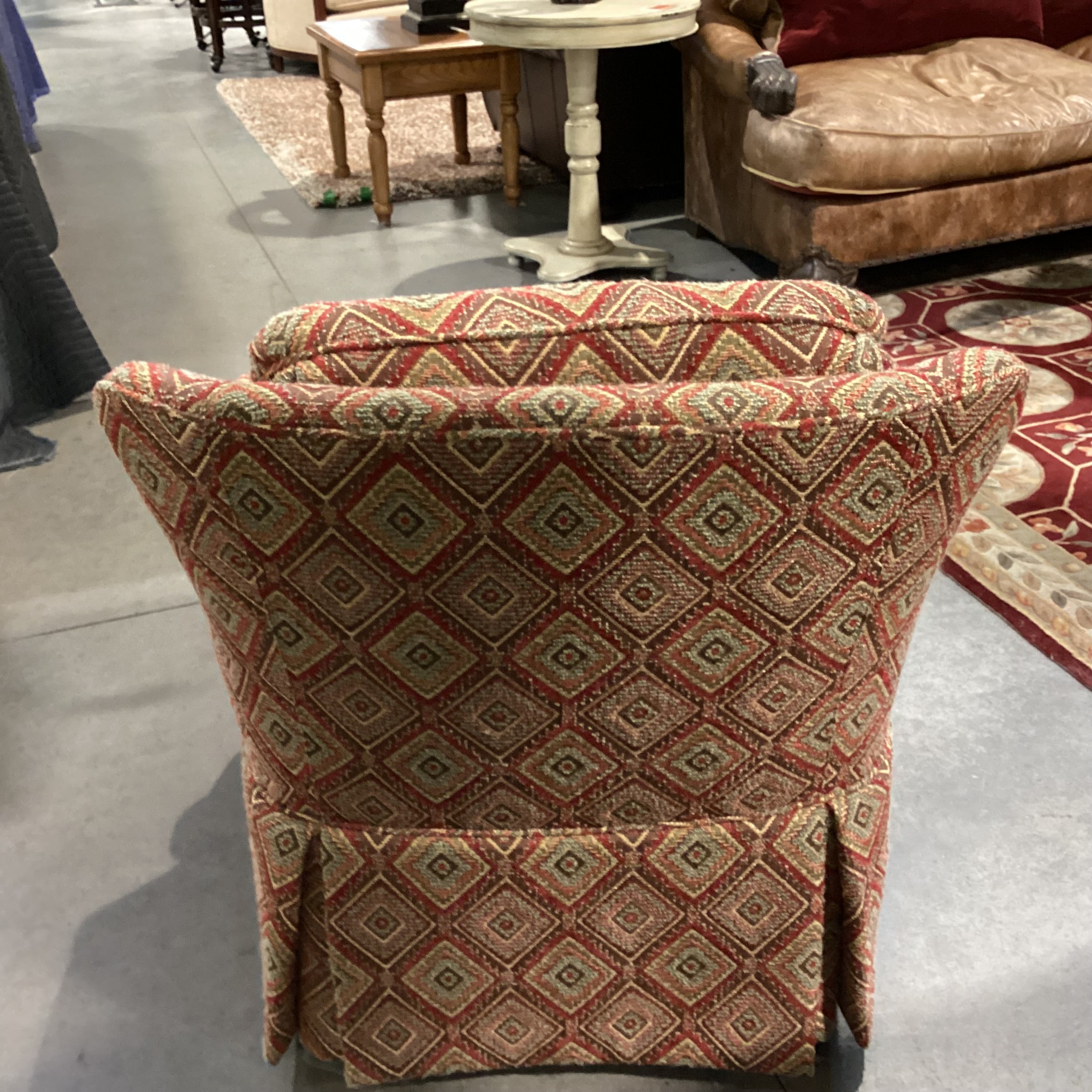 Dindy Foster Interiors Brown Gold Red Sage Diamond Pattern Woven with Tailored Skirt Chair 30"x 32"x 30"