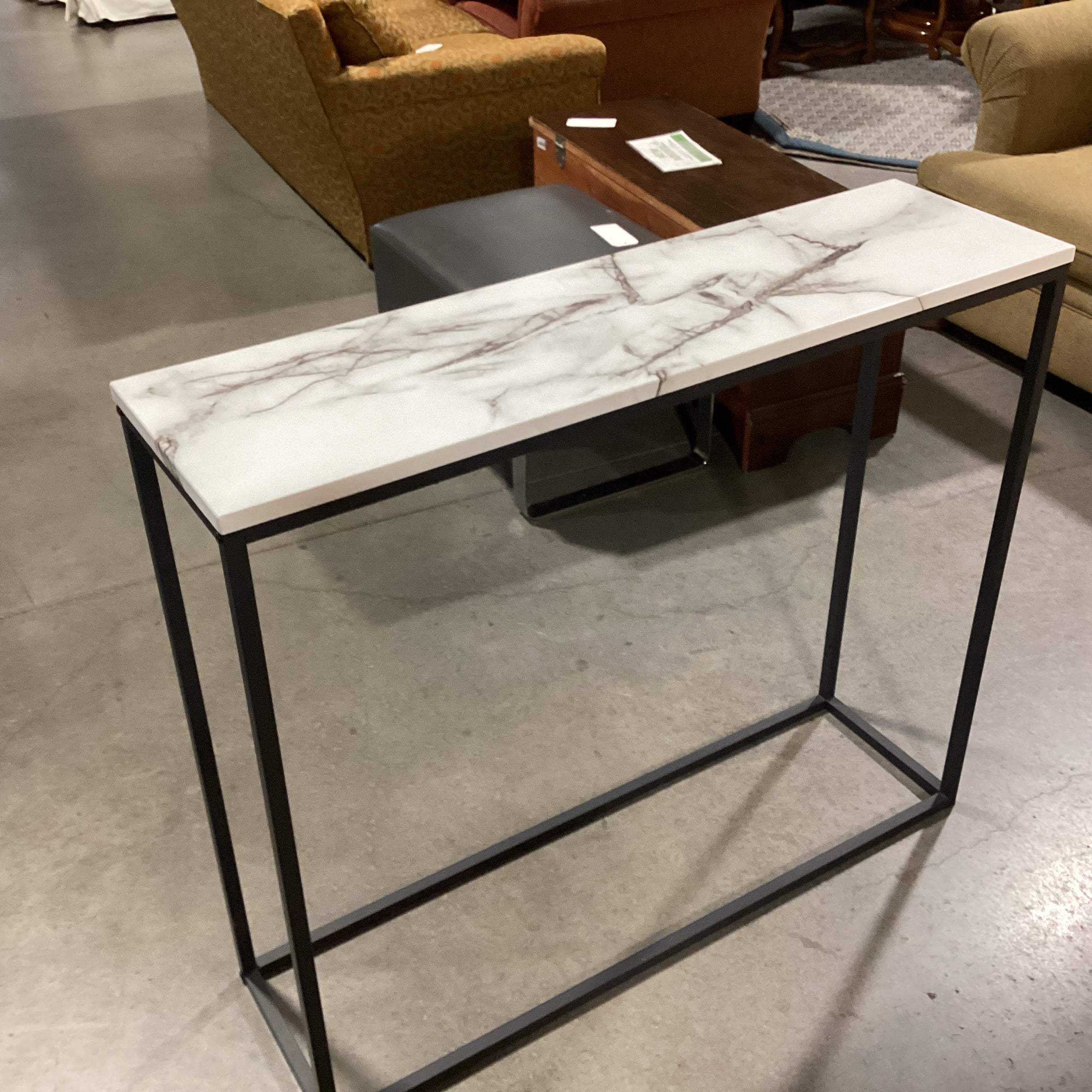 Marble Style Laminate & Matte Black Metal Sofa Table 41.5"x 11.5"x 35.5"