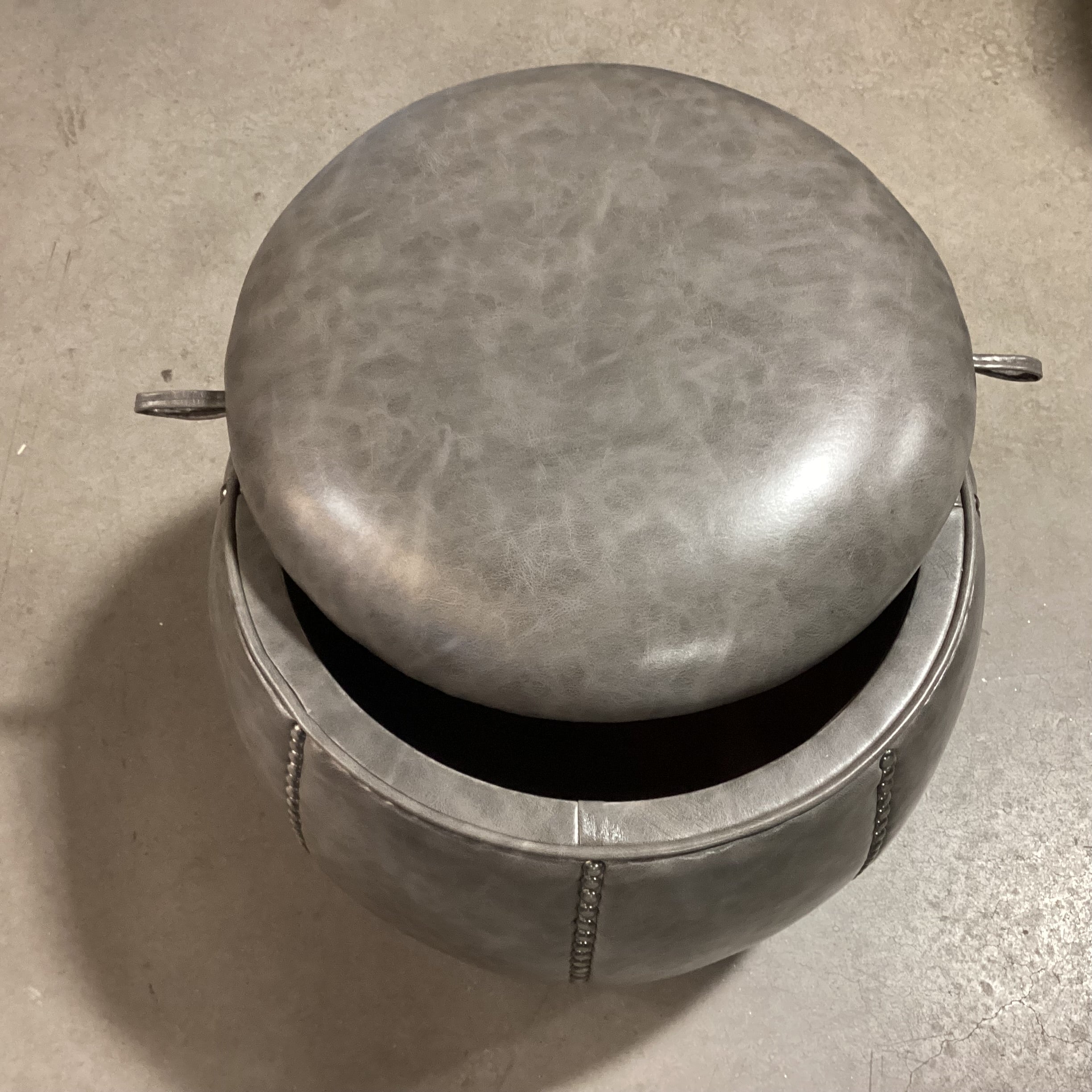 Uttermost Linford Round Clouded Zinc Leather Nailhead with Storage Ottoman 20" Diameter x 18"