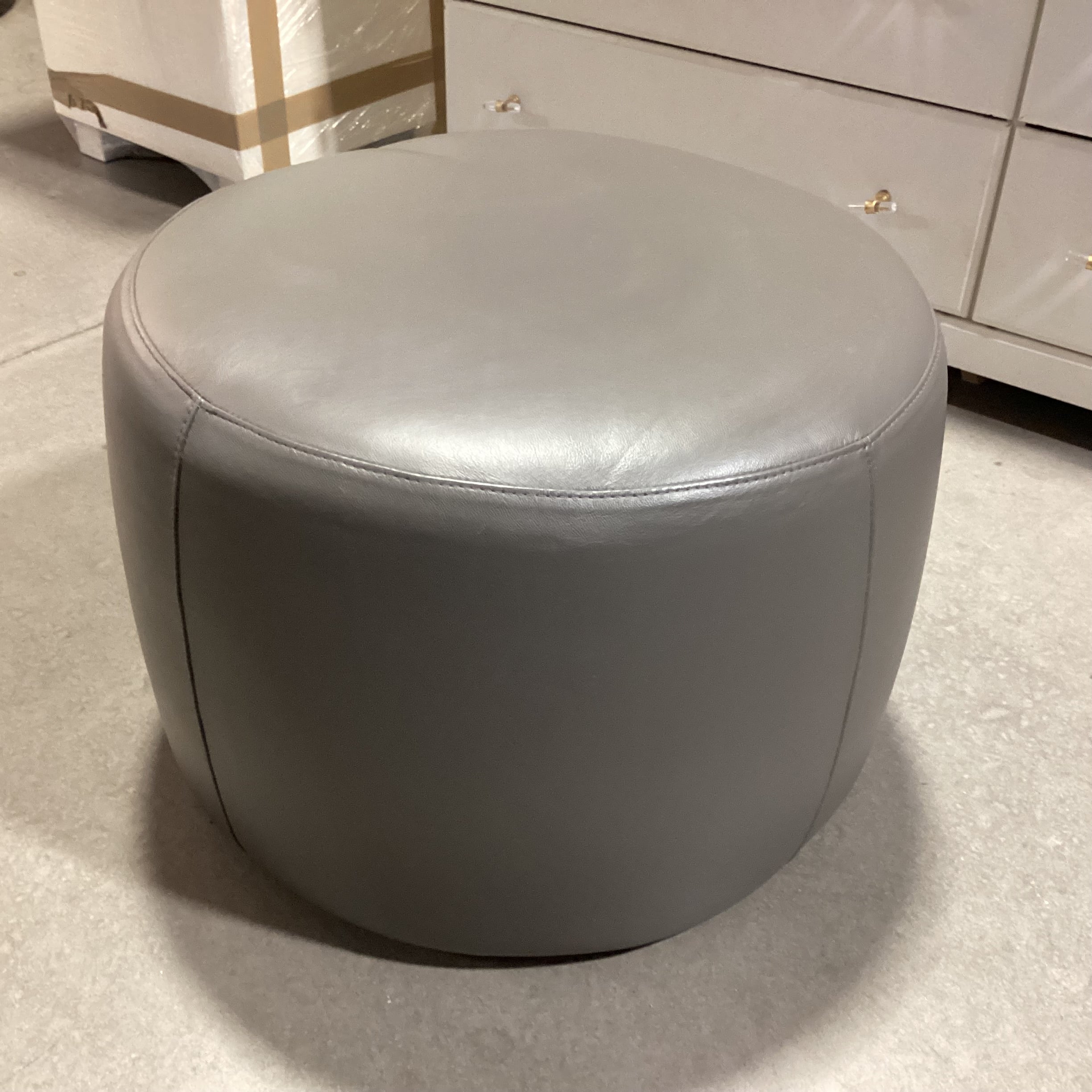 American Leather Room & Board Round on Casters Grey Leather Ottoman 22" DIameter x 16"