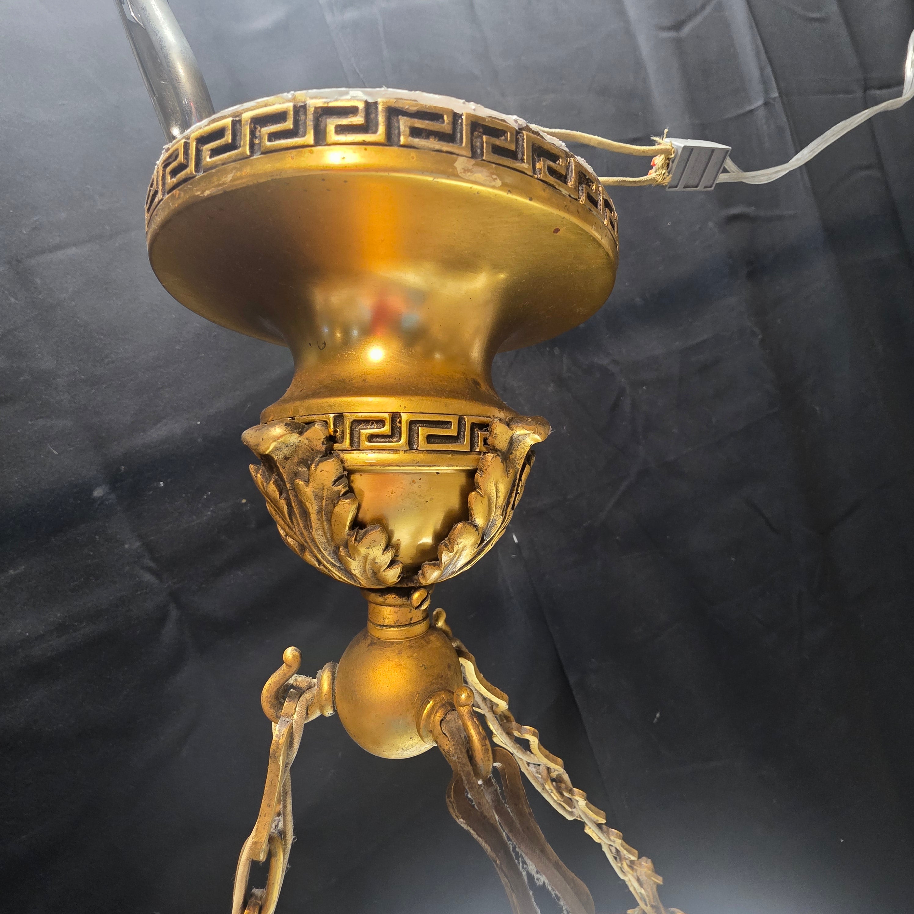 Circa 1920's - 1930's Antique Neoclassical Milk Glass Three Light Chandelier/Pendant 16.5"Dx21"