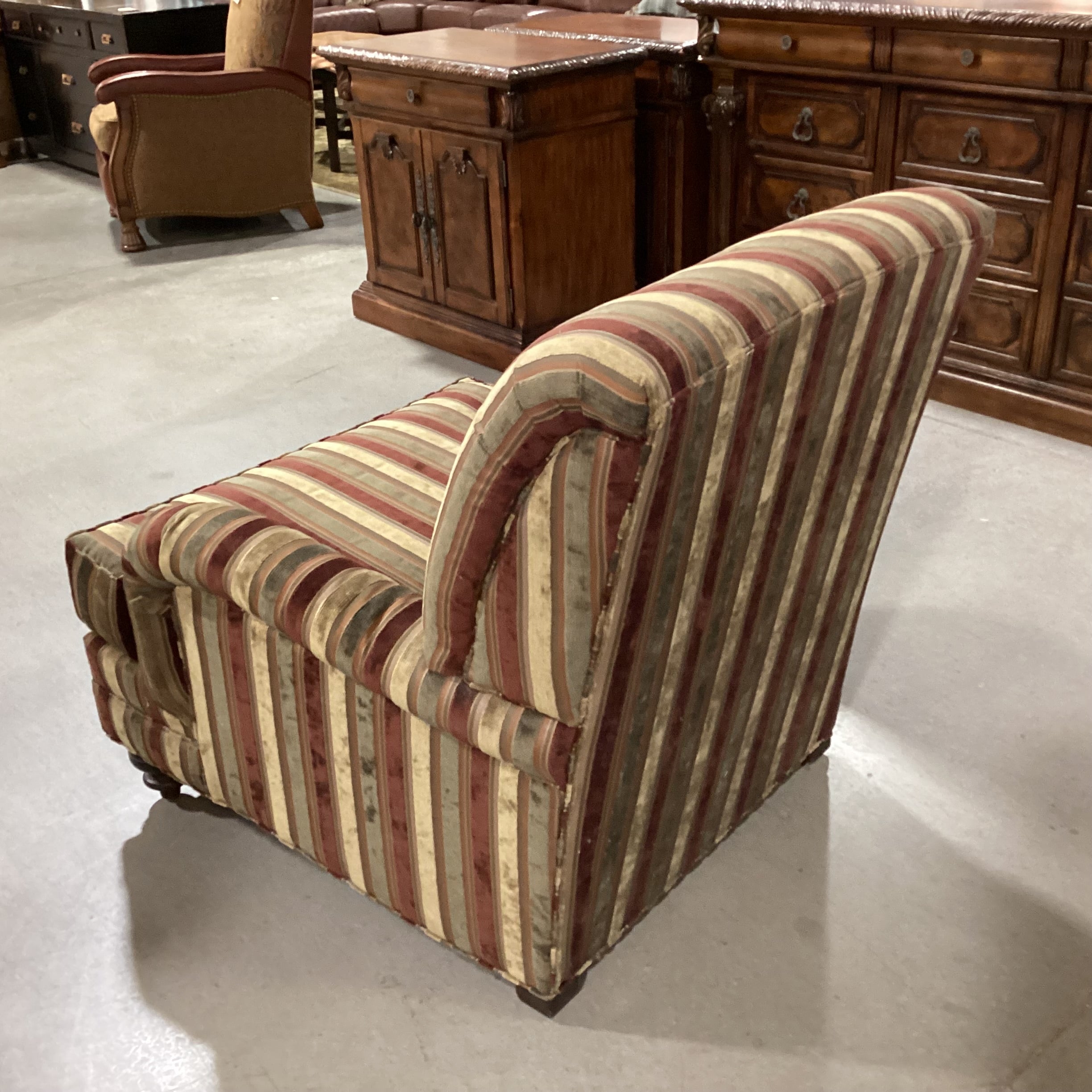 Ethan Allen Gold Rust Olive Upholstered Striped Arm Chair 34"x 35.5"x 36"