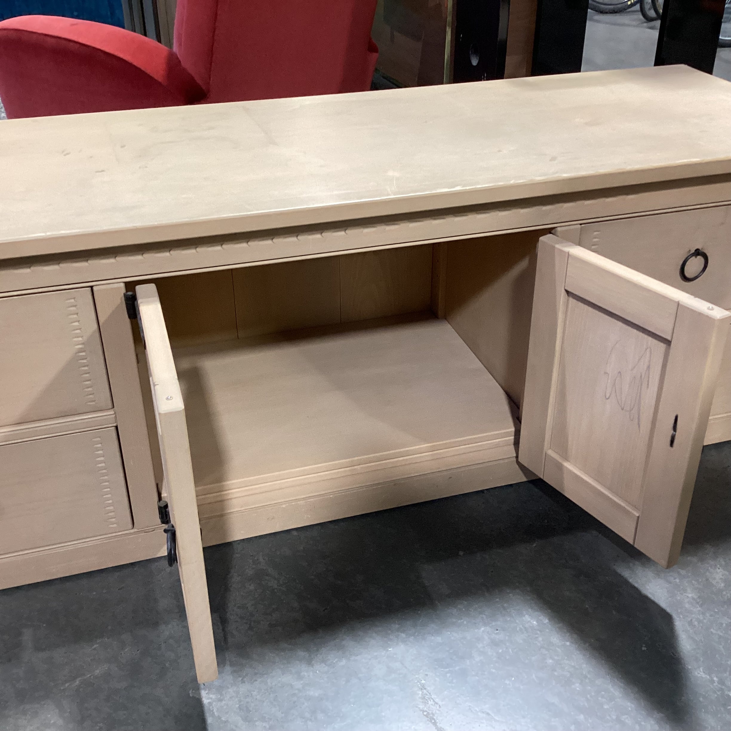 Southwest Washed Natural Wood with Iron Accent 4 Drawer 2 Door Console Credenza 75"x 24"x 25"