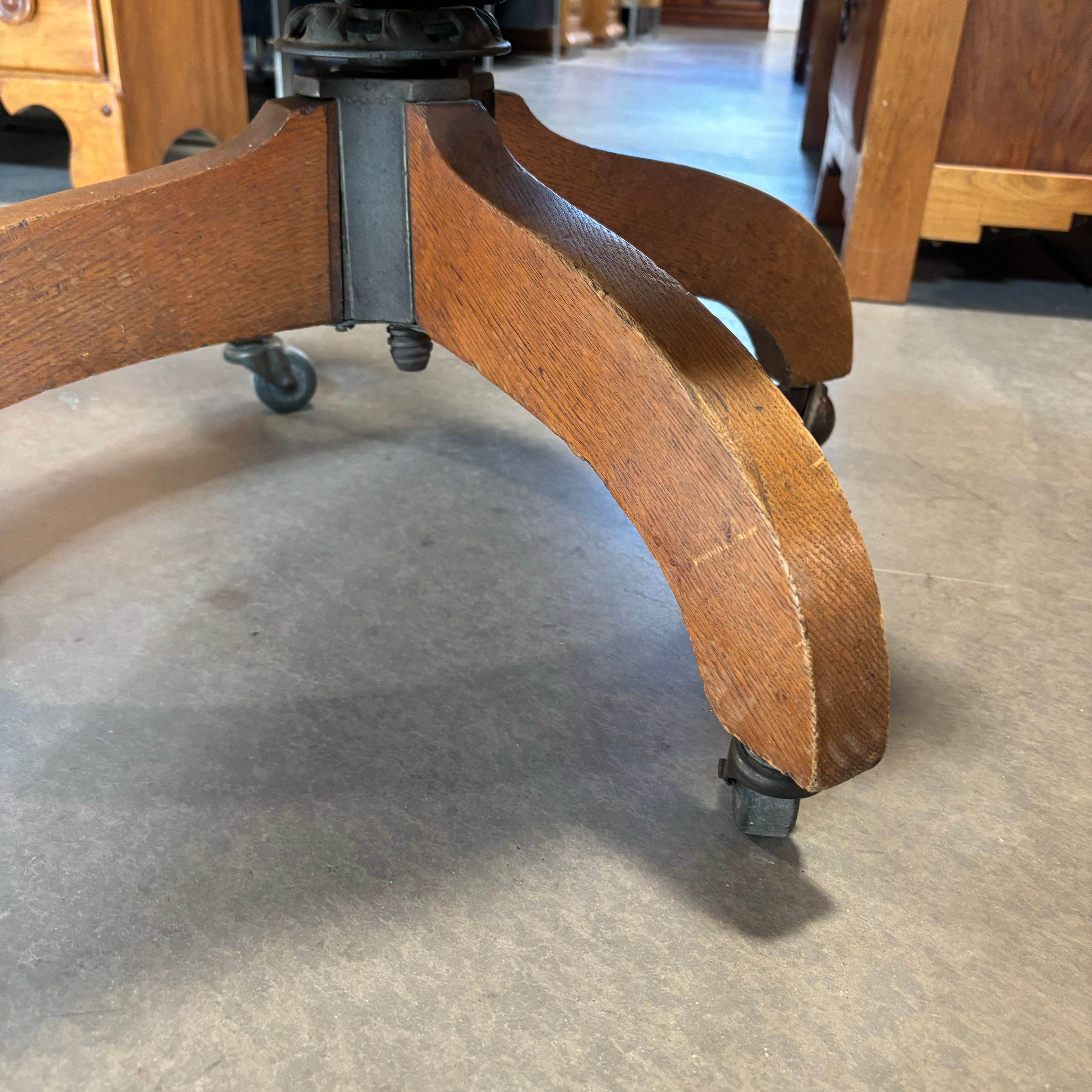 Vintage Antique P. Derby & Co. Solid Oak with Cast Iron Hardware Adjustable Bankers Chair 23"x 25"x 41"
