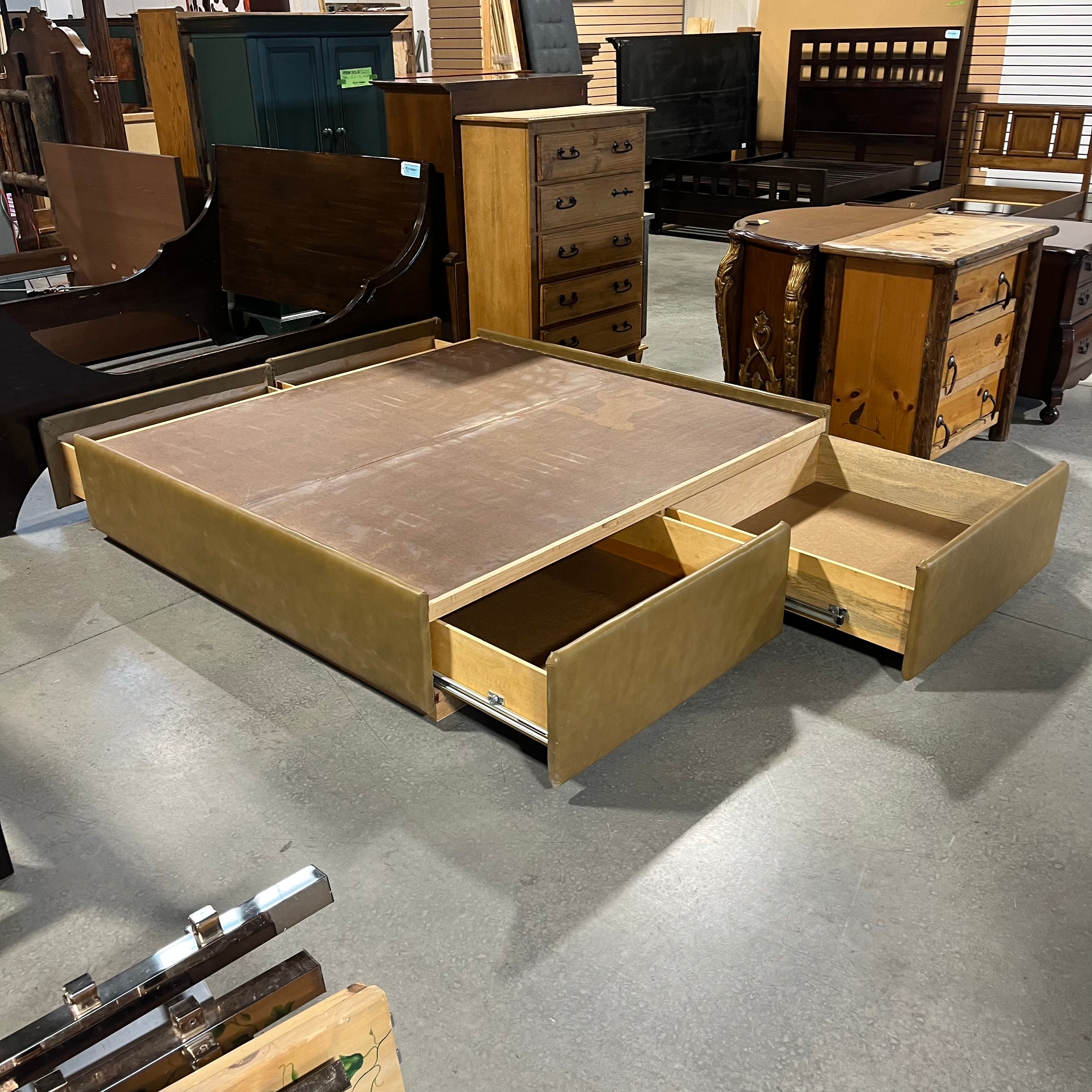 CUSTOM Light Brown Leather with 4 Drawer Platform Bed Set 72.5"x 76"x 15.5"