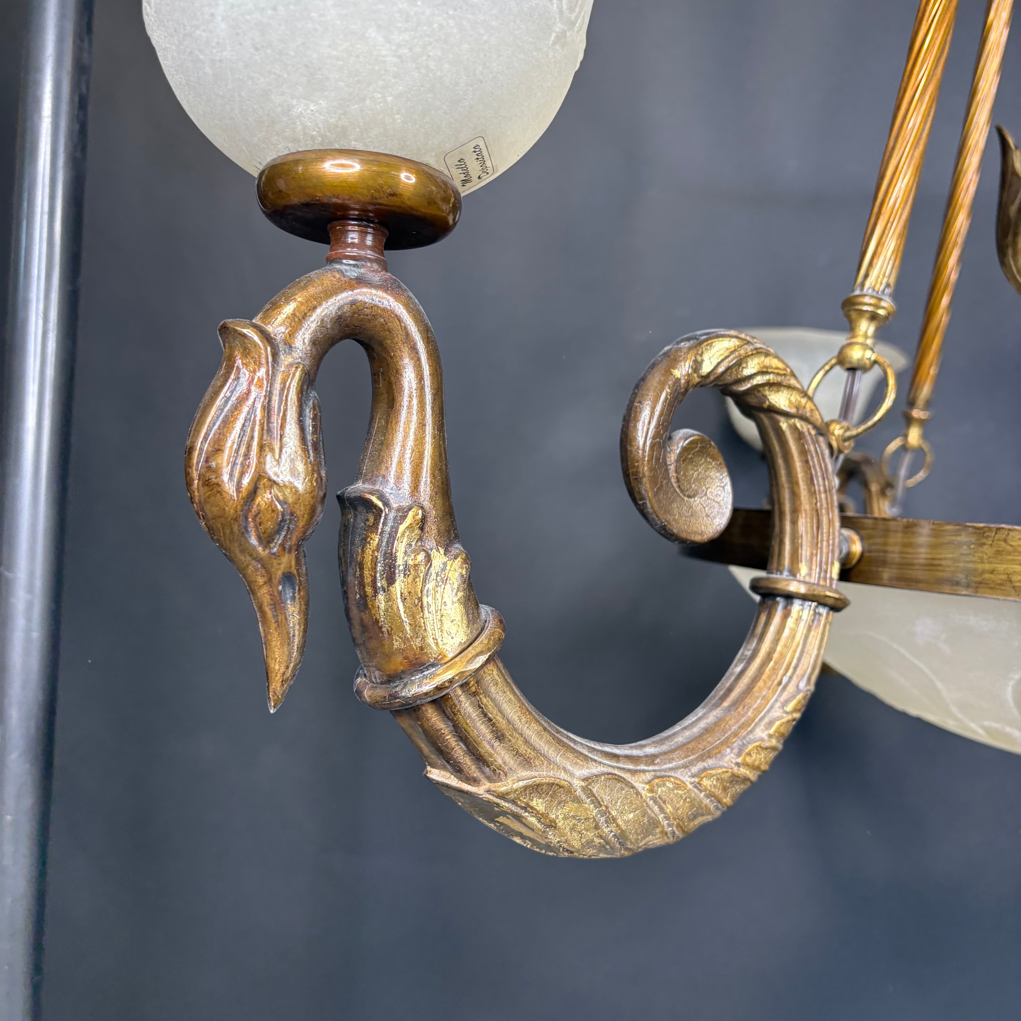 Hollywood Regency Style 6-Light Brass Geese and Glass Chandelier 36” Diameter x 36” -115”