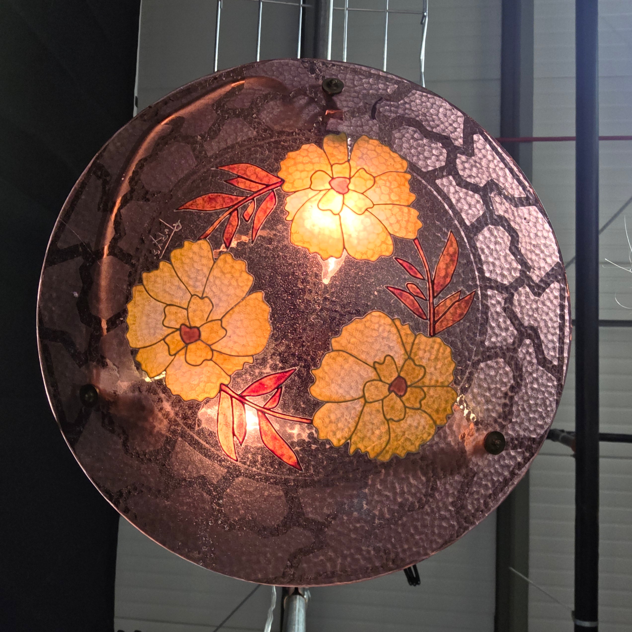 Signed Artist Floral Glass Chandelier 15"Dx16"