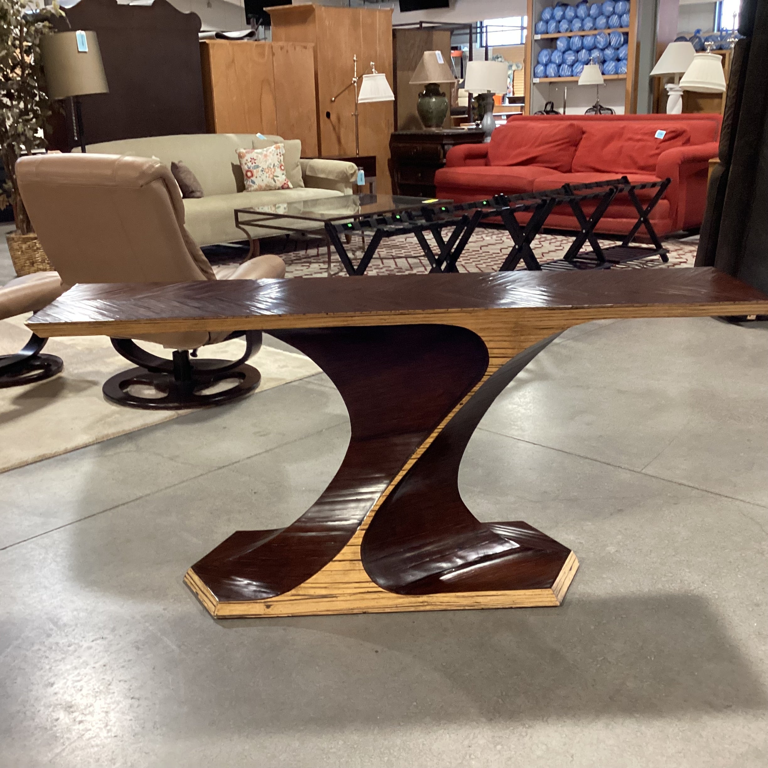 Artistic Sculpted 2 Tone Wood Chevron Detail Console Sofa Table 63.5"x 16"x 29"