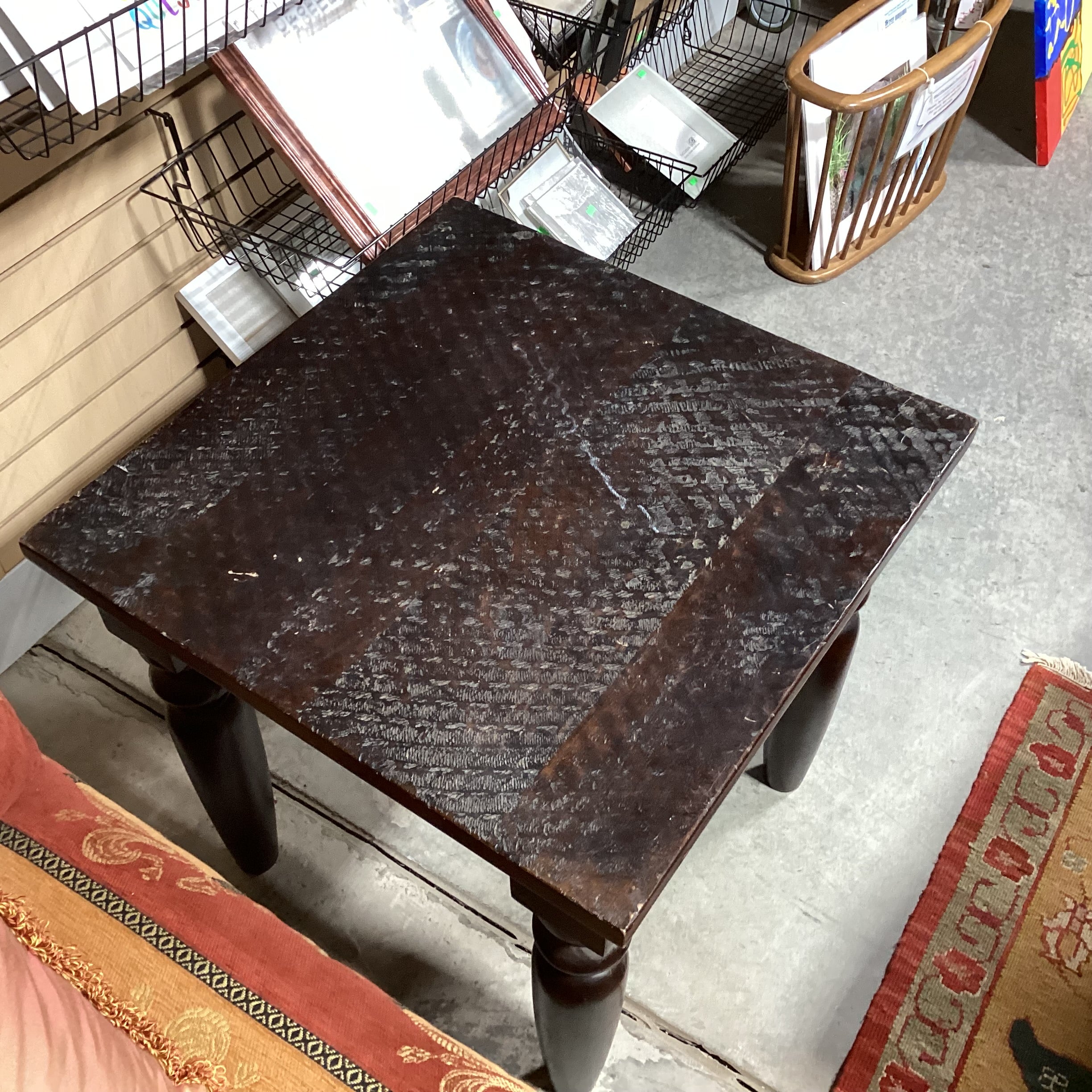 Solid Dark Finish Mango Wood with Textured Divets End Table 24"x 24"x 24.5"