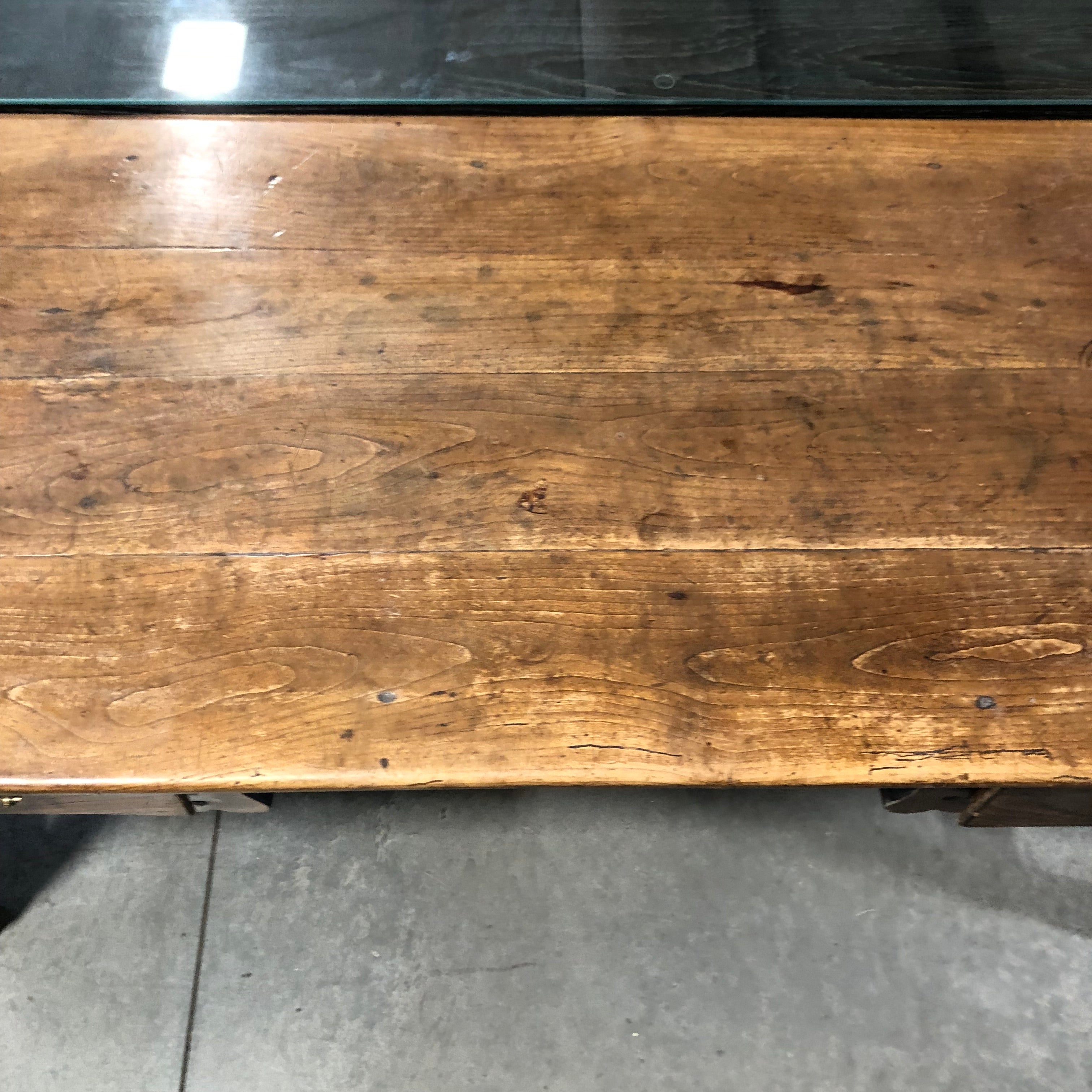 2 Drawer Antique Rustic Style Office Desk with Brass Accents 66.5"x 27"x 30"