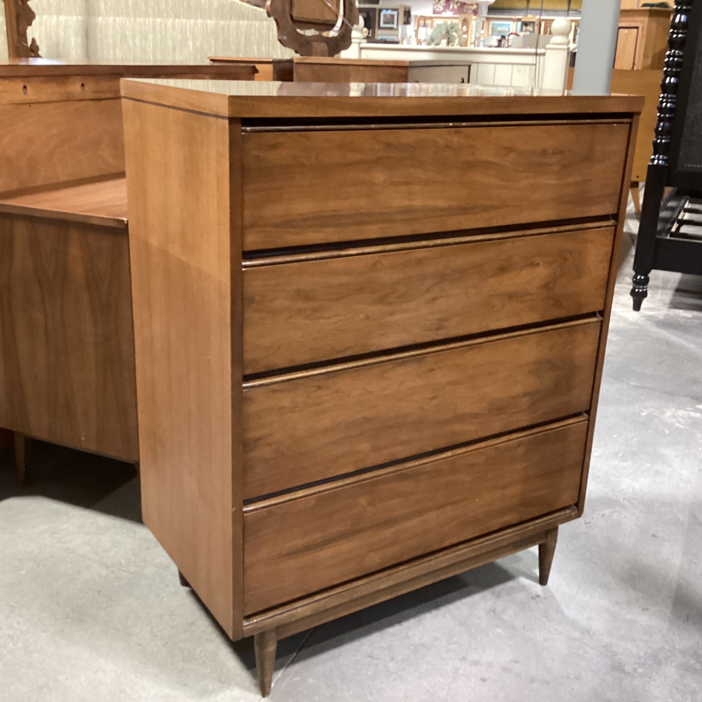 Mid Century Walnut & Veneer 4 Drawer Chest 34"x 18"x 42"