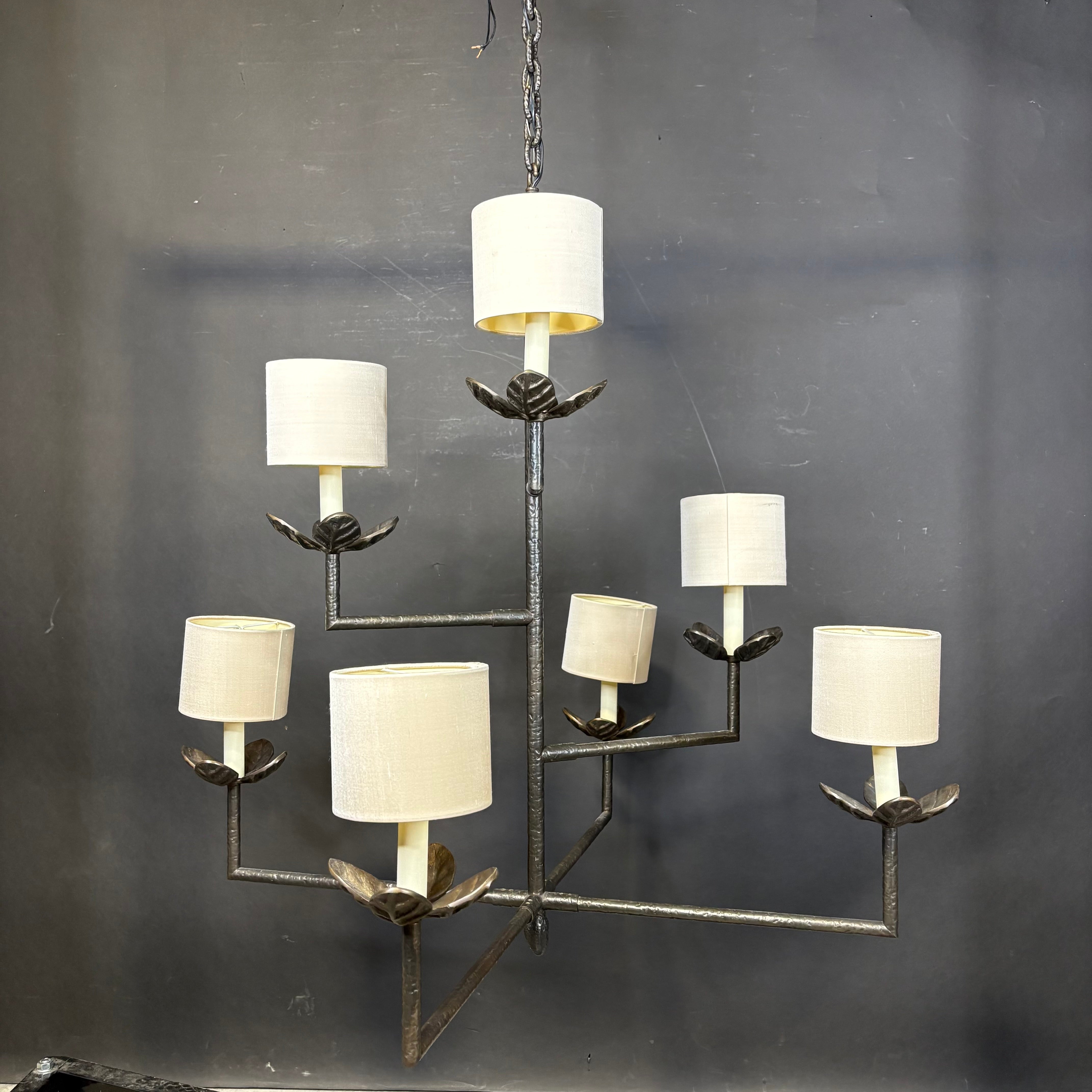 Vaughan Designs Colombier 7-Light Bronze Leaf Candelabra with Shades Chandelier 36” Diameter x 36”