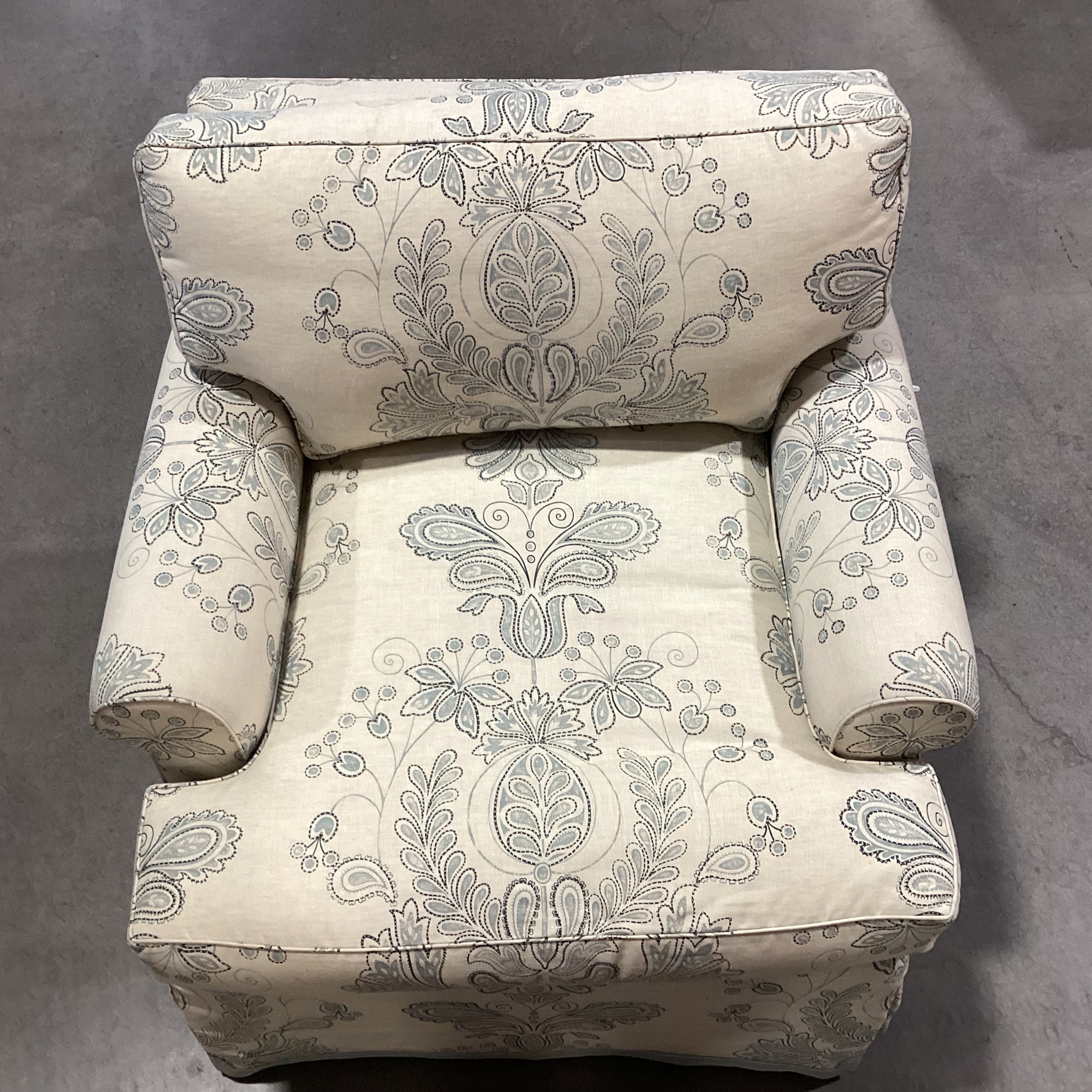Custom Cream Blue Floral Linen Down Chair 33"x 33"x 28"