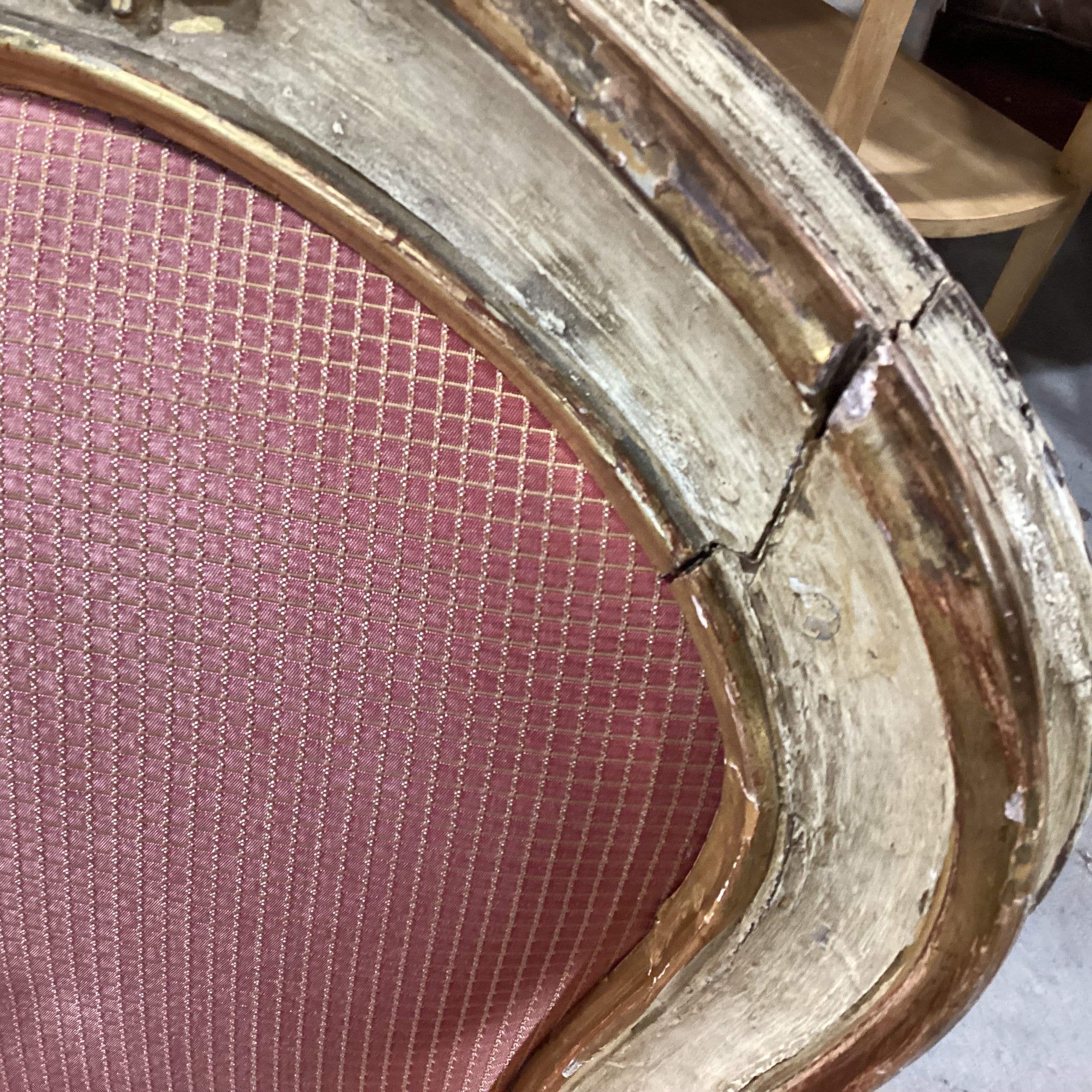 Antique French Provincial Ornate Carved Cream Gold Wood Orange Gold Upholstered Chair 31"x 26"x 41"