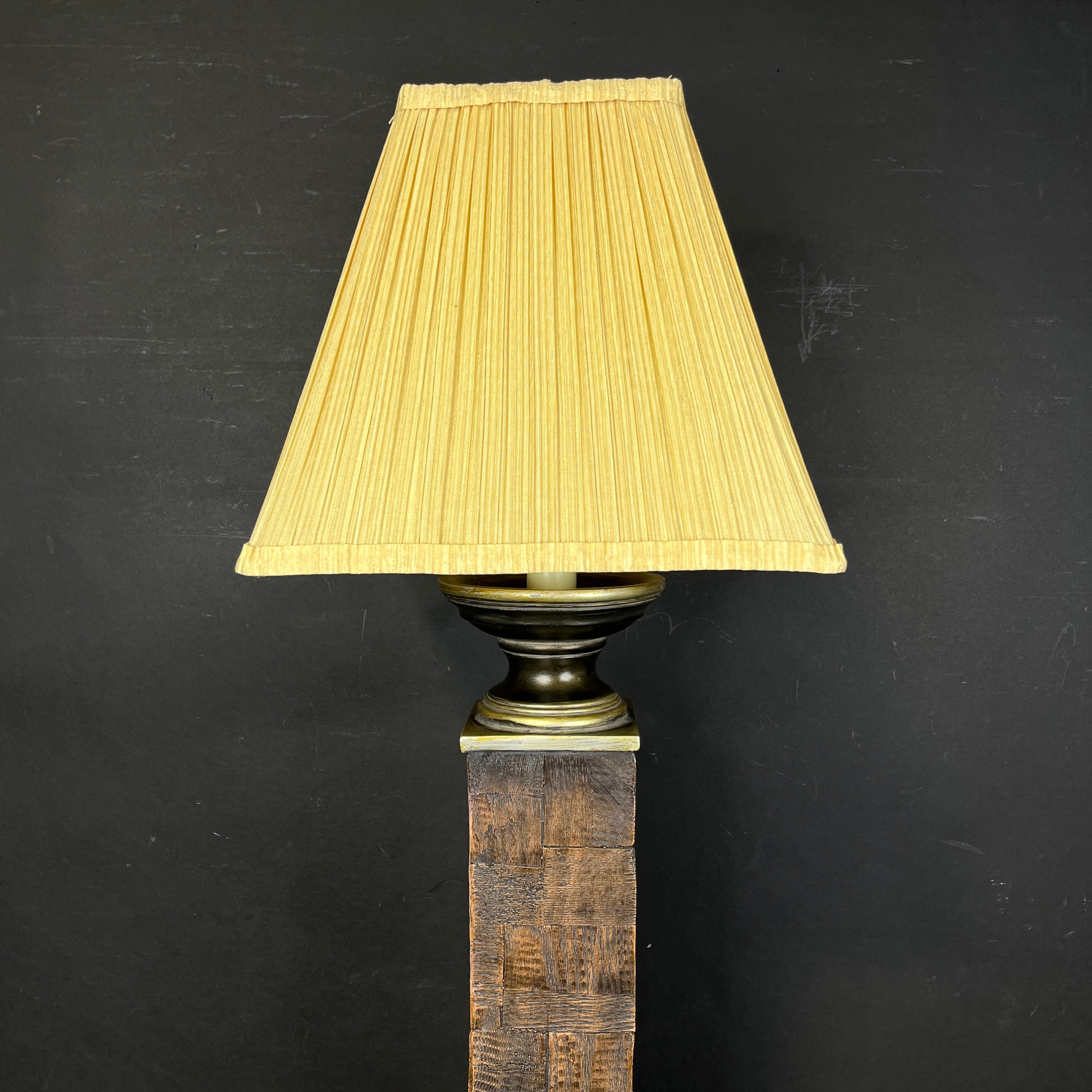 Uttermost Dark Finish Wood Block and Brass Column with Shade Floor Lamp 12” 12” 58.5”