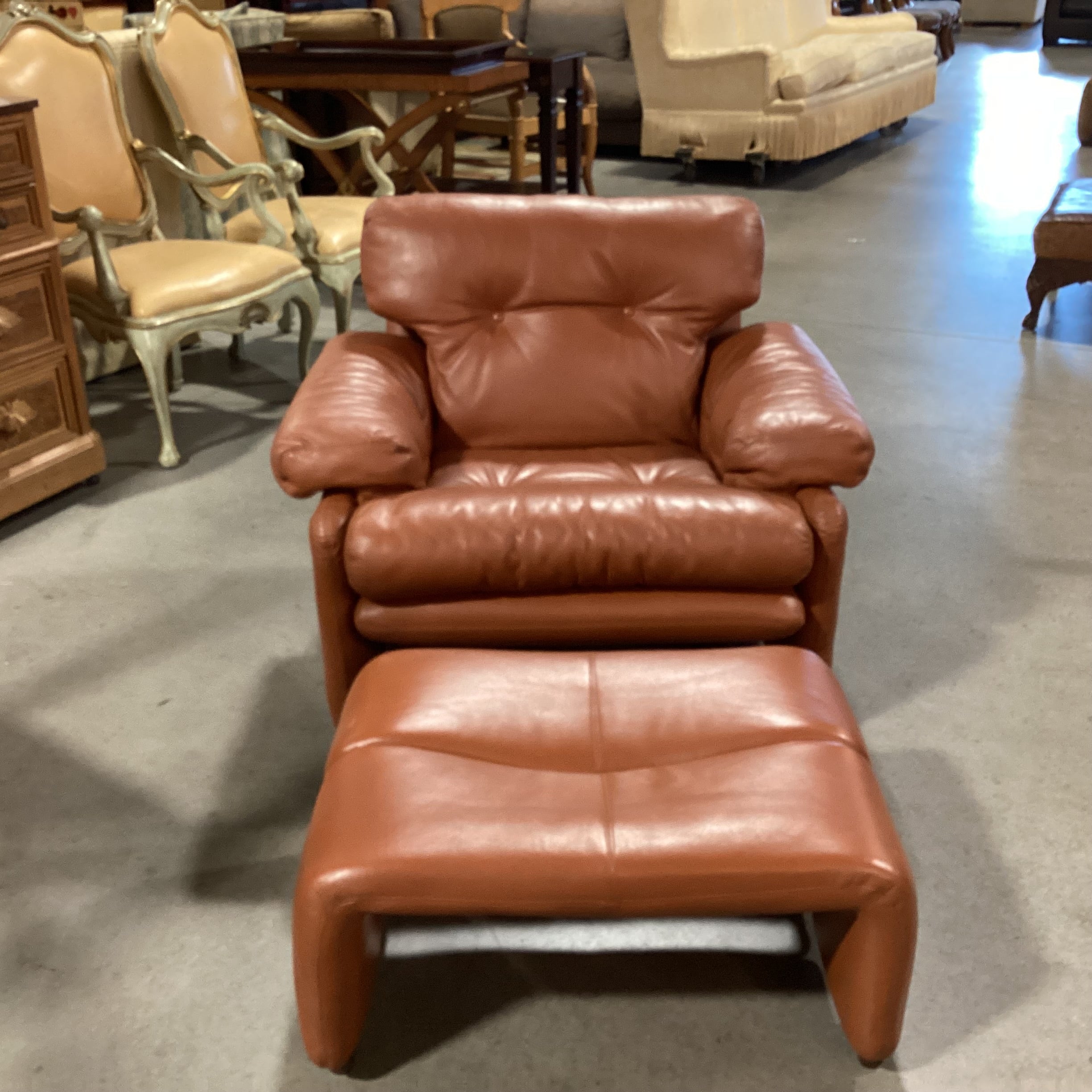 Afra & Tobia Scarpa for B&B Italia Coronado Leather with Ottoman Lounge Chair 38"x 36"x 29"