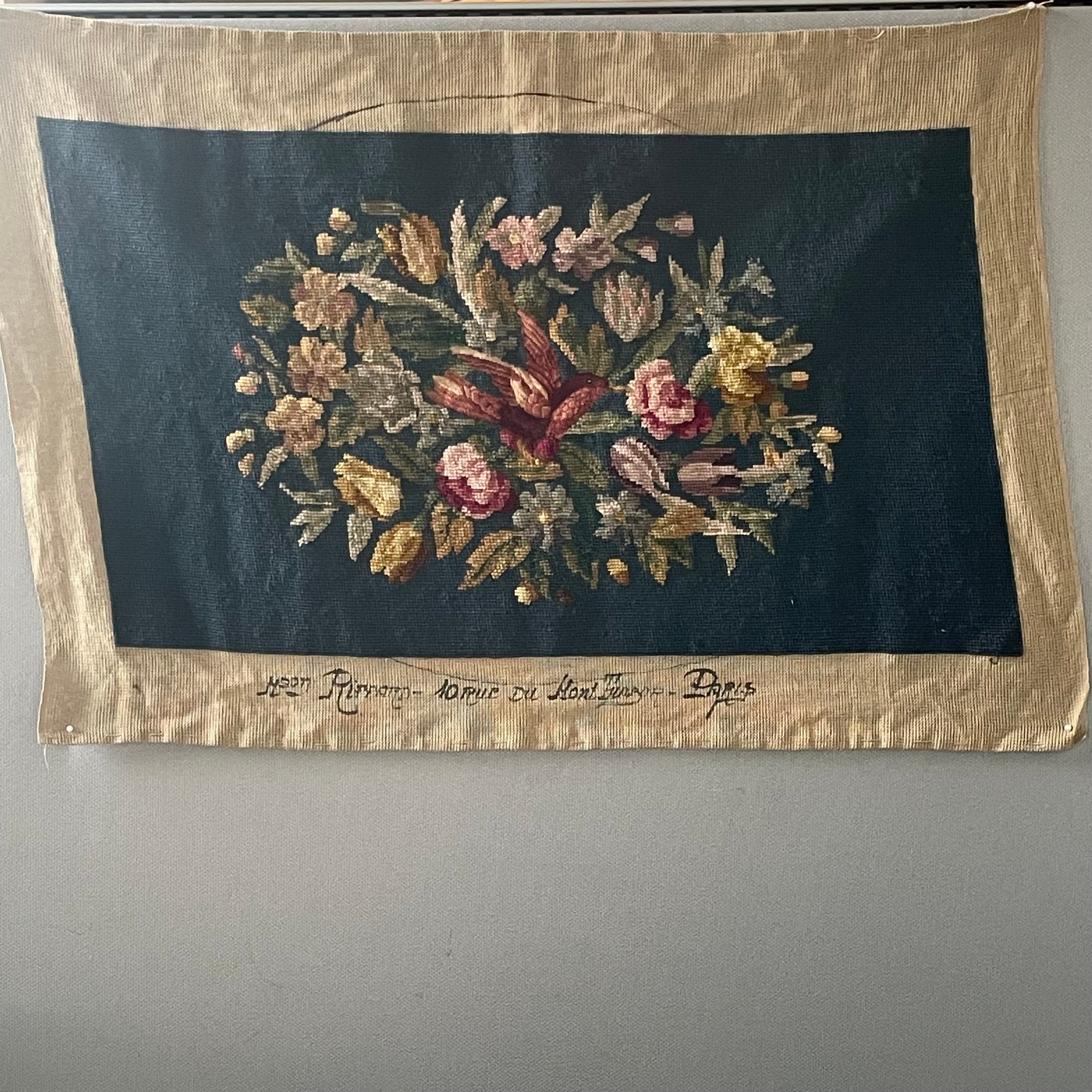 Authentic Vintage French Wool Woven Floral, Birds Tapestry Sample Panel, By Maison Pinton, Paris