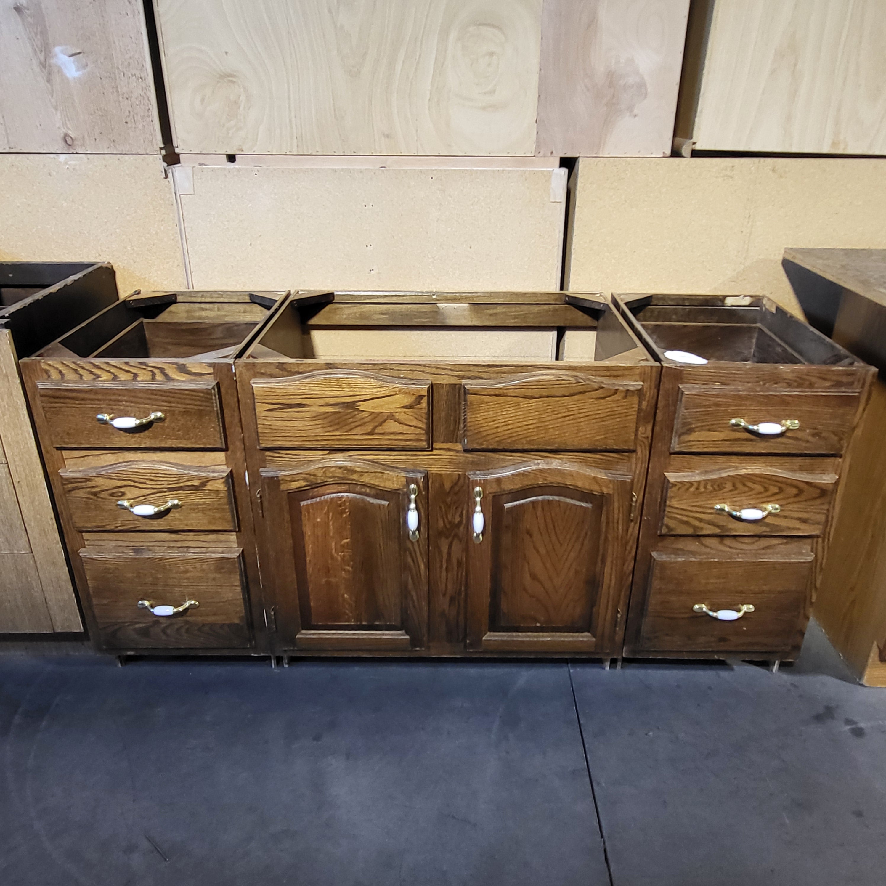 60"x 22"x 30" 3 Piece 6 Drawer 2 Door Dark Wood Vanity