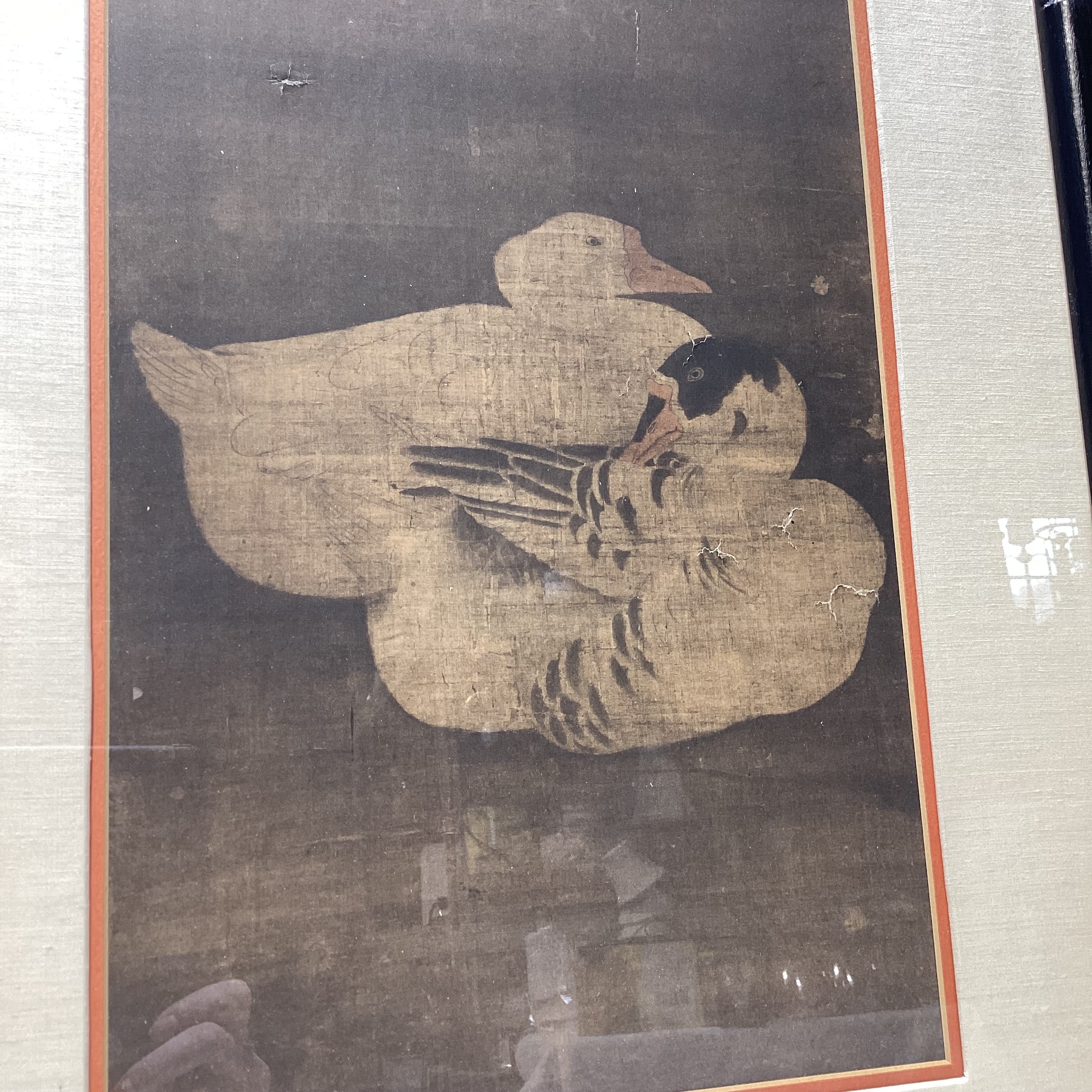 Vintage Zhao Chang Qing Dynasty Framed Duck Print 16.5" x 26"