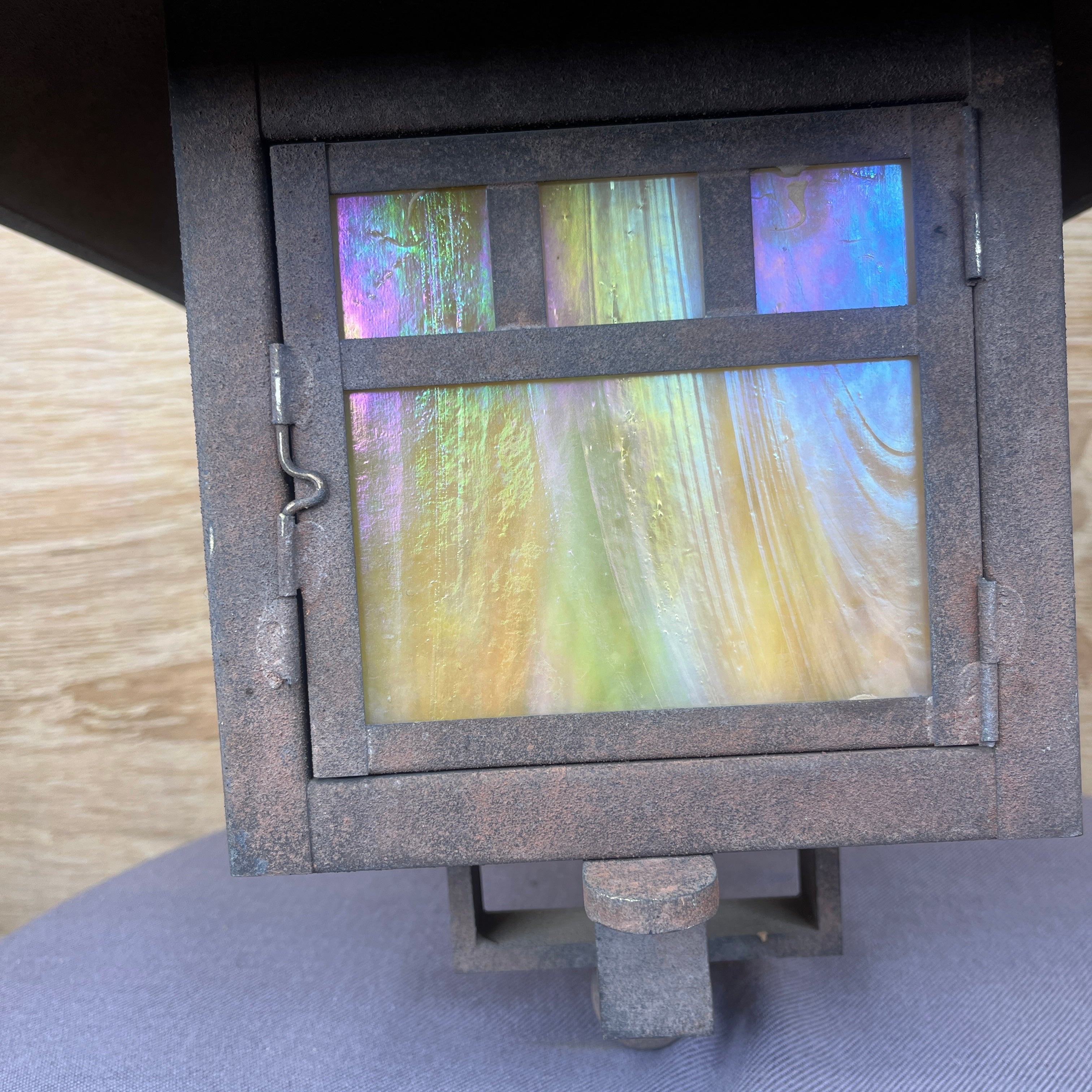 Lighting Innovations 3-Light Mission Arts and Crafts Weathered Bronze with Iridescent Honey Slag Glass Outdoor Sconce 12"x 14"x 15"