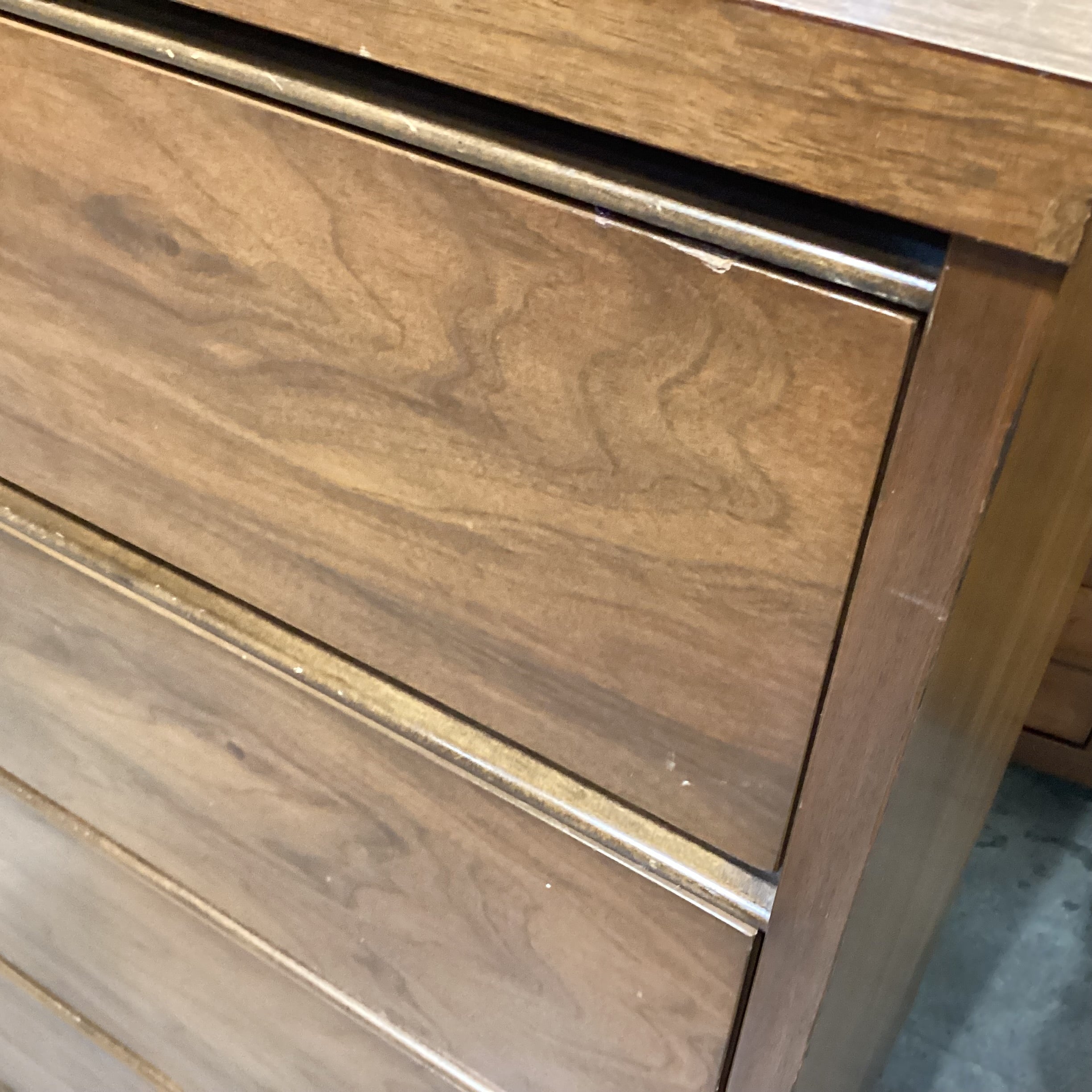 Mid Century Walnut & Veneer 4 Drawer Chest 34"x 18"x 42"
