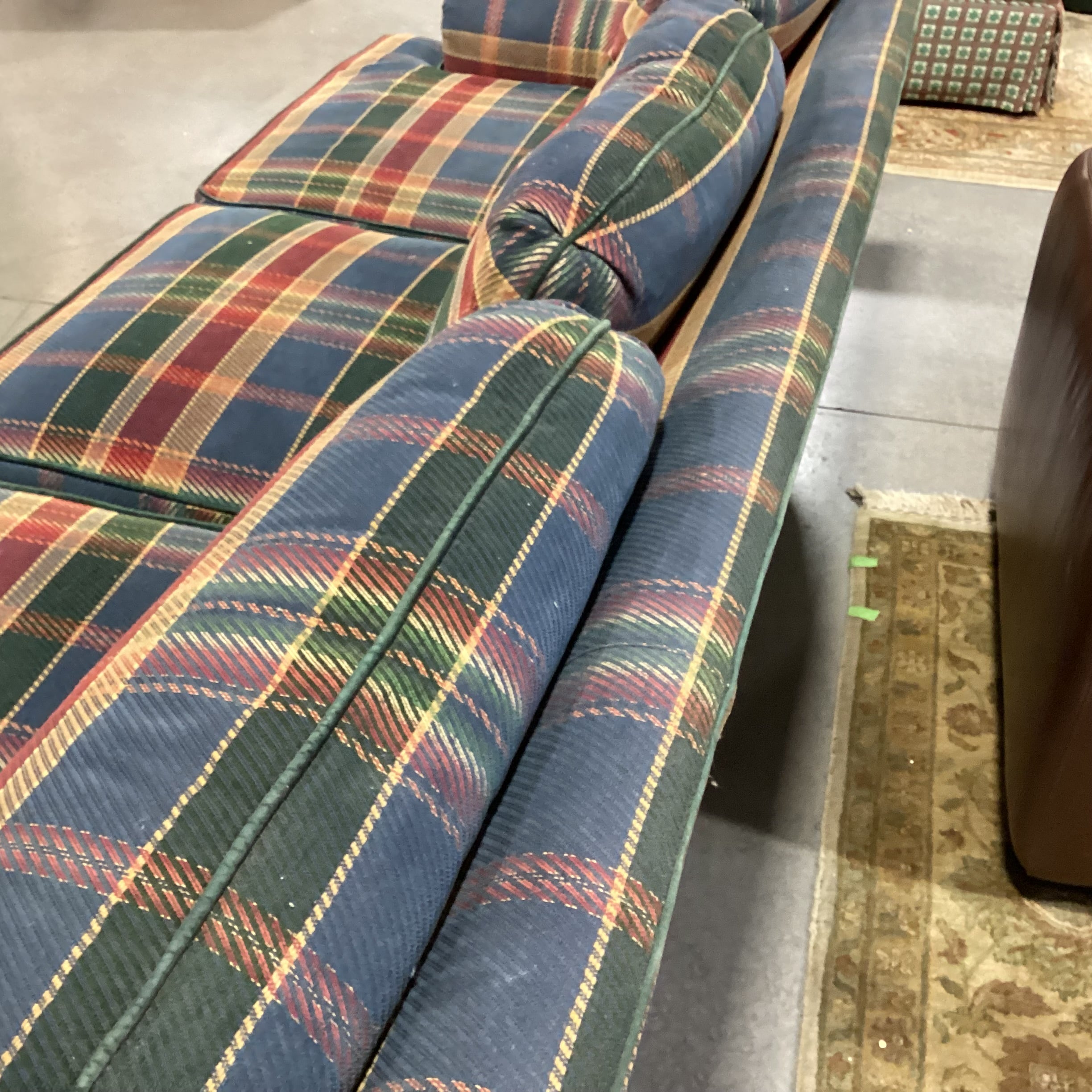 Blue Green Red Gold Plaid Sofa 98"x 38"x 31"