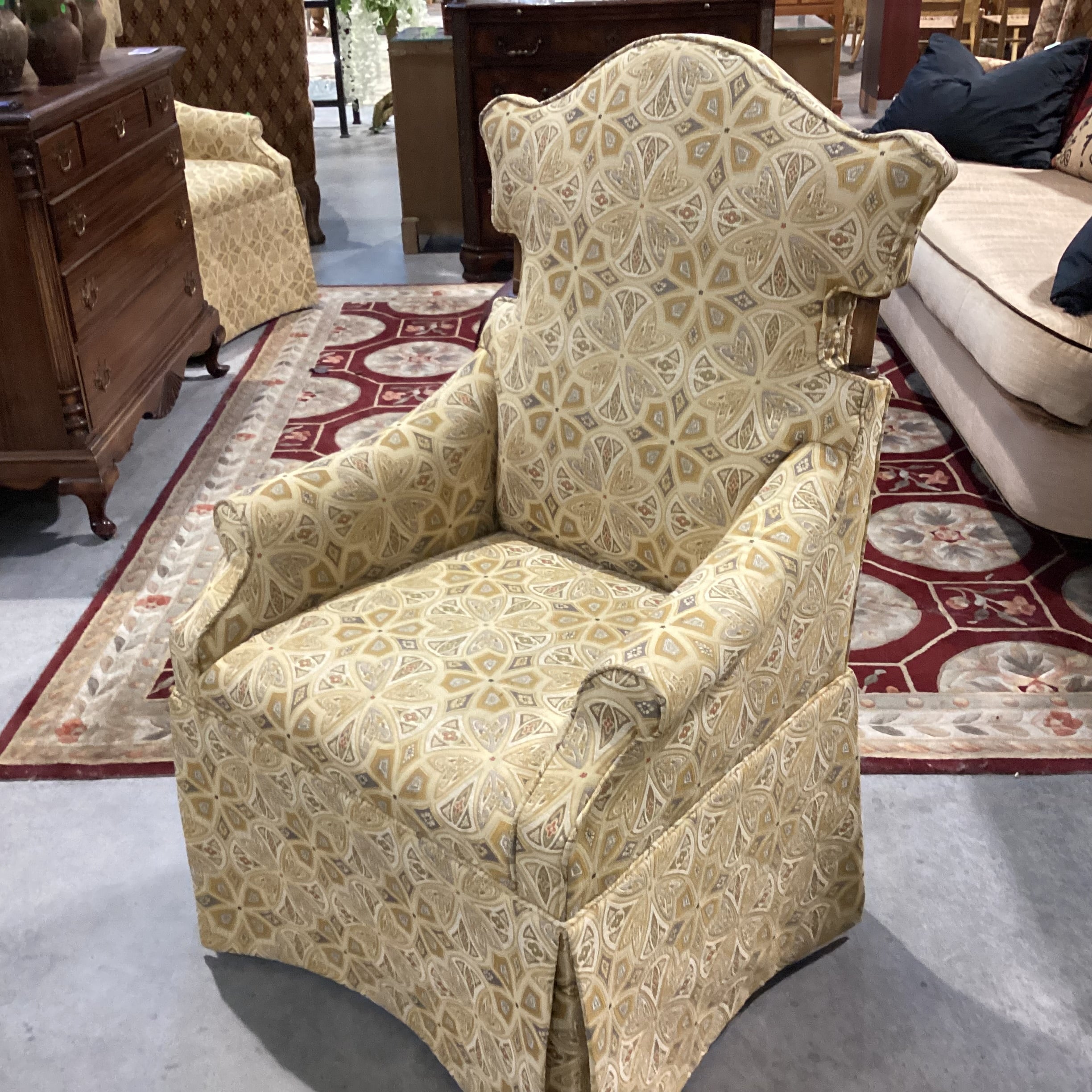 Tomlinson Erwin Gold Tones Raised Stitched Design with Wood Handles on Casters Chair 29"x 25"x 44"