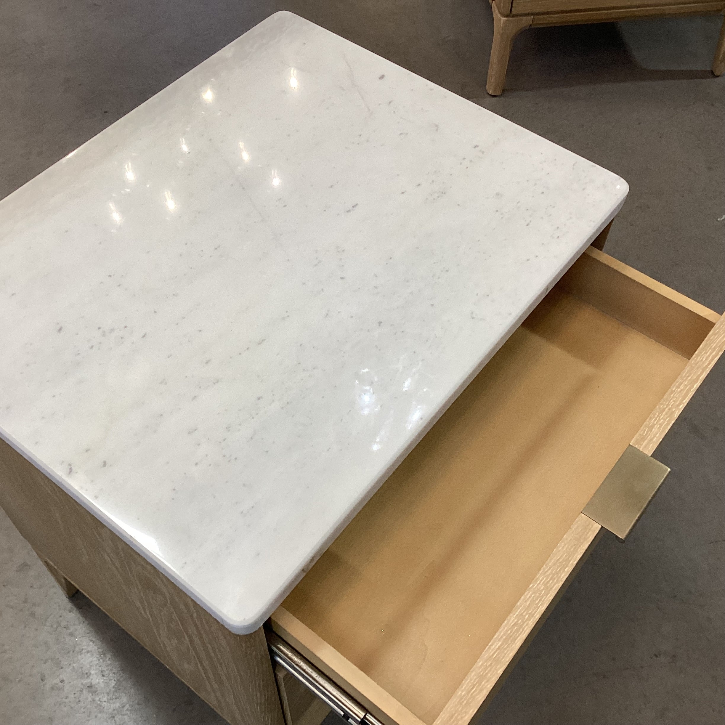 Williams Sonoma Parker Marble Top & Washed Oak 2 Drawer Nightstand 21"X 18"X 25.5"