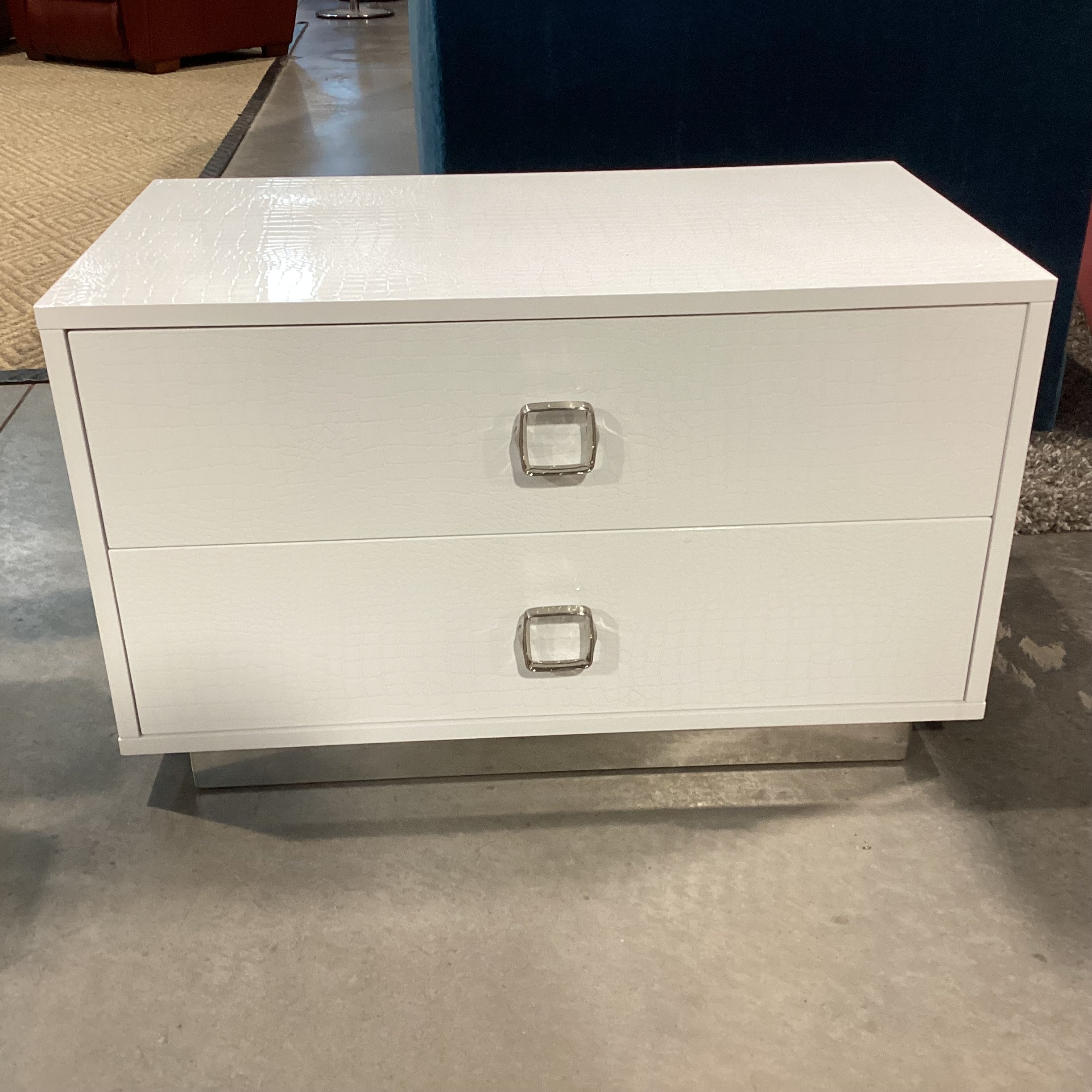 A&X Casa Milano White Croc Style Faux Leather 2 Drawer Nightstand 31.5"x 19"x 19"