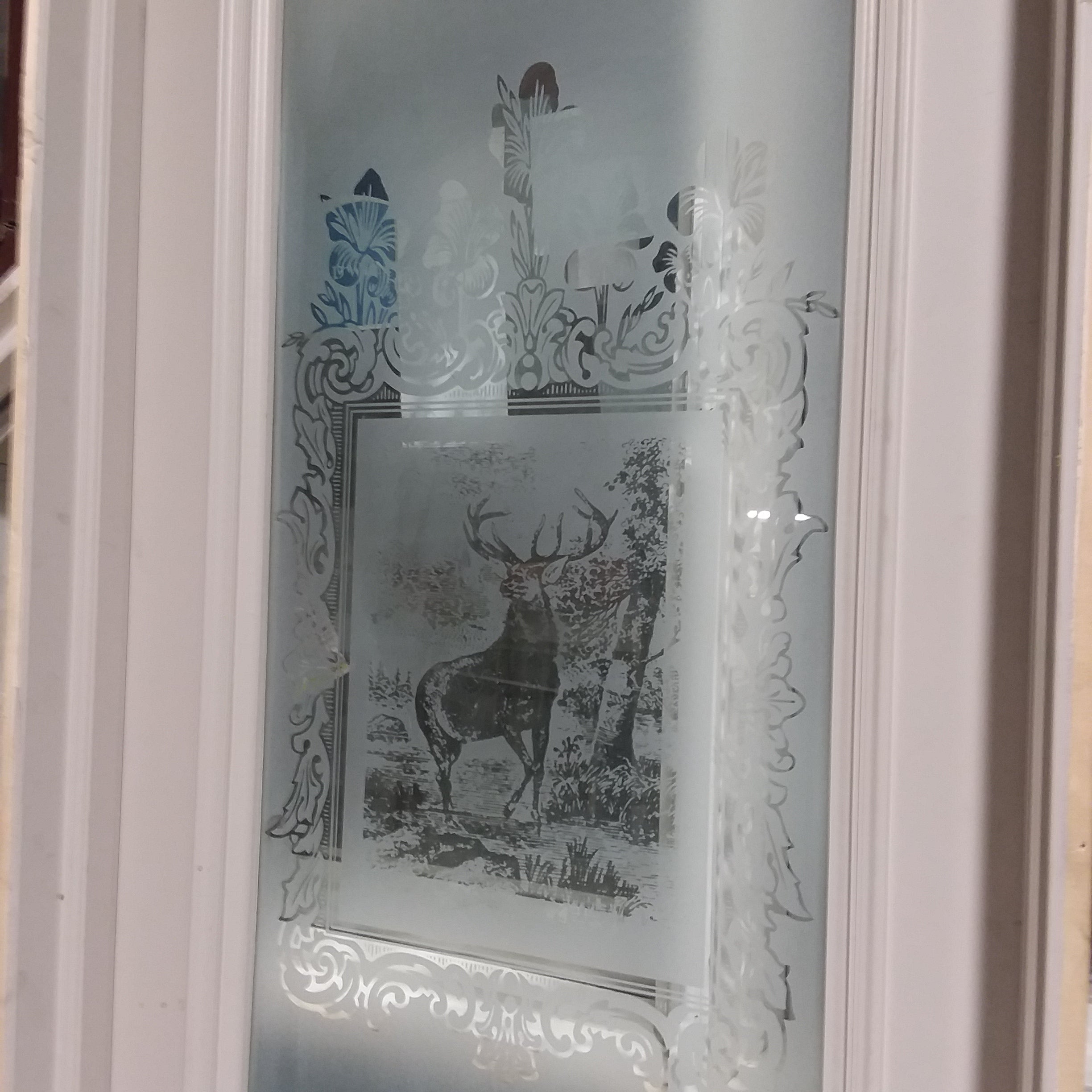 26.25"x 90.25"x 5" 3 Panel Solid Upper Panel Frosted Glass with Buck and Decor Interior Door with Jamb