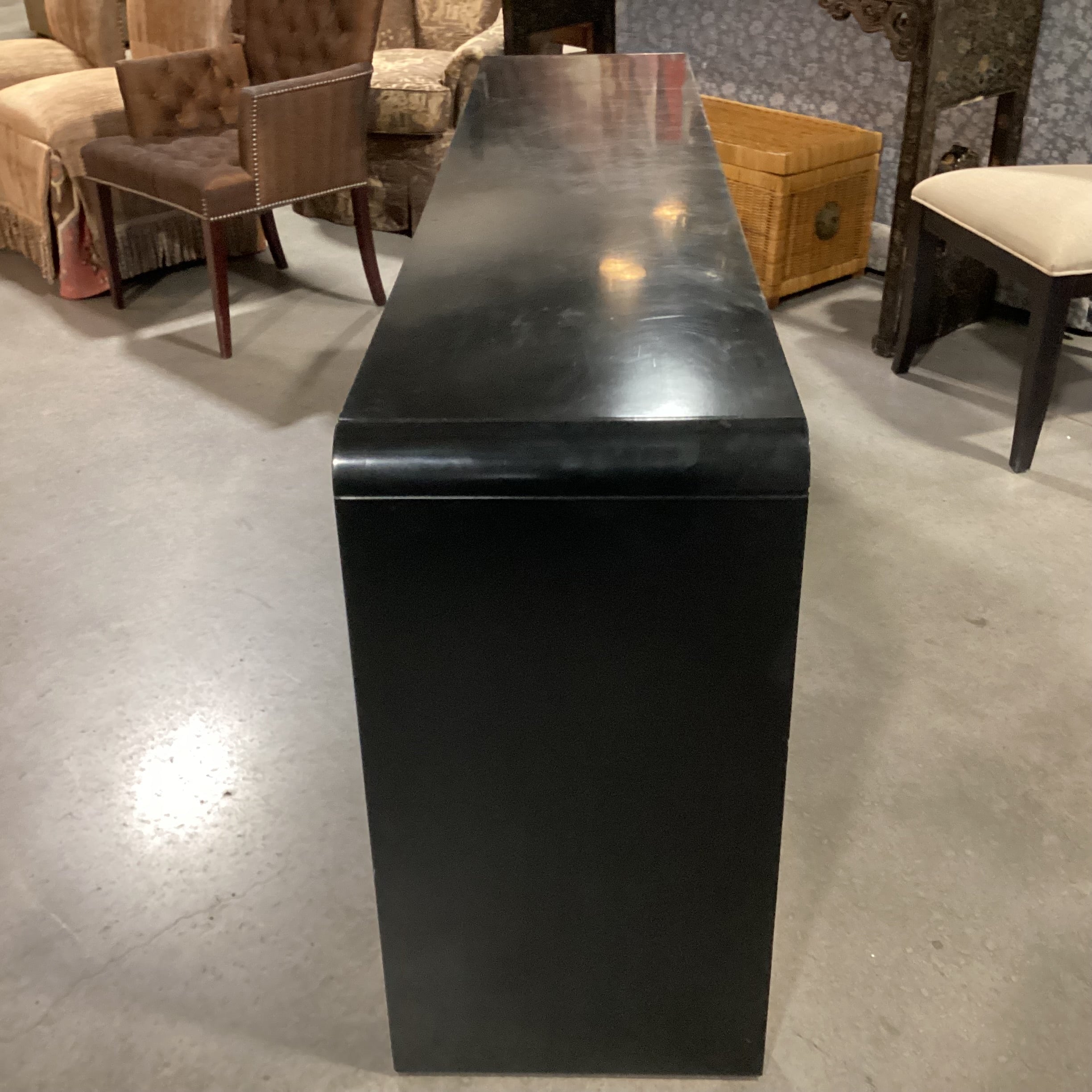 Vintage Black Lacquer & Gold Gilt Console Sofa Table  72"x 16"x 30"