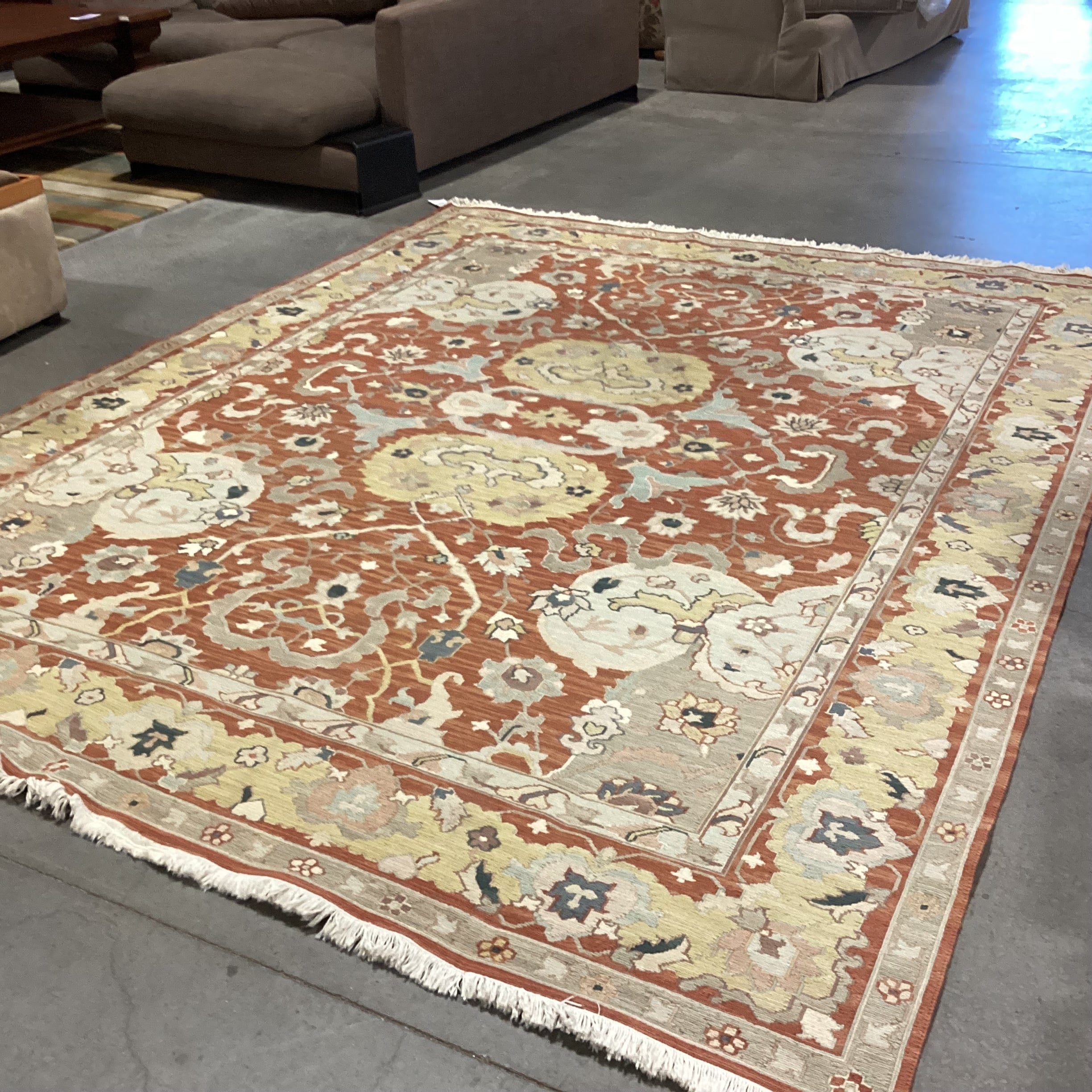 Burnt Orange Gold &  Taupe Hand Woven Wool Rug 7' 10" x 10' 3"