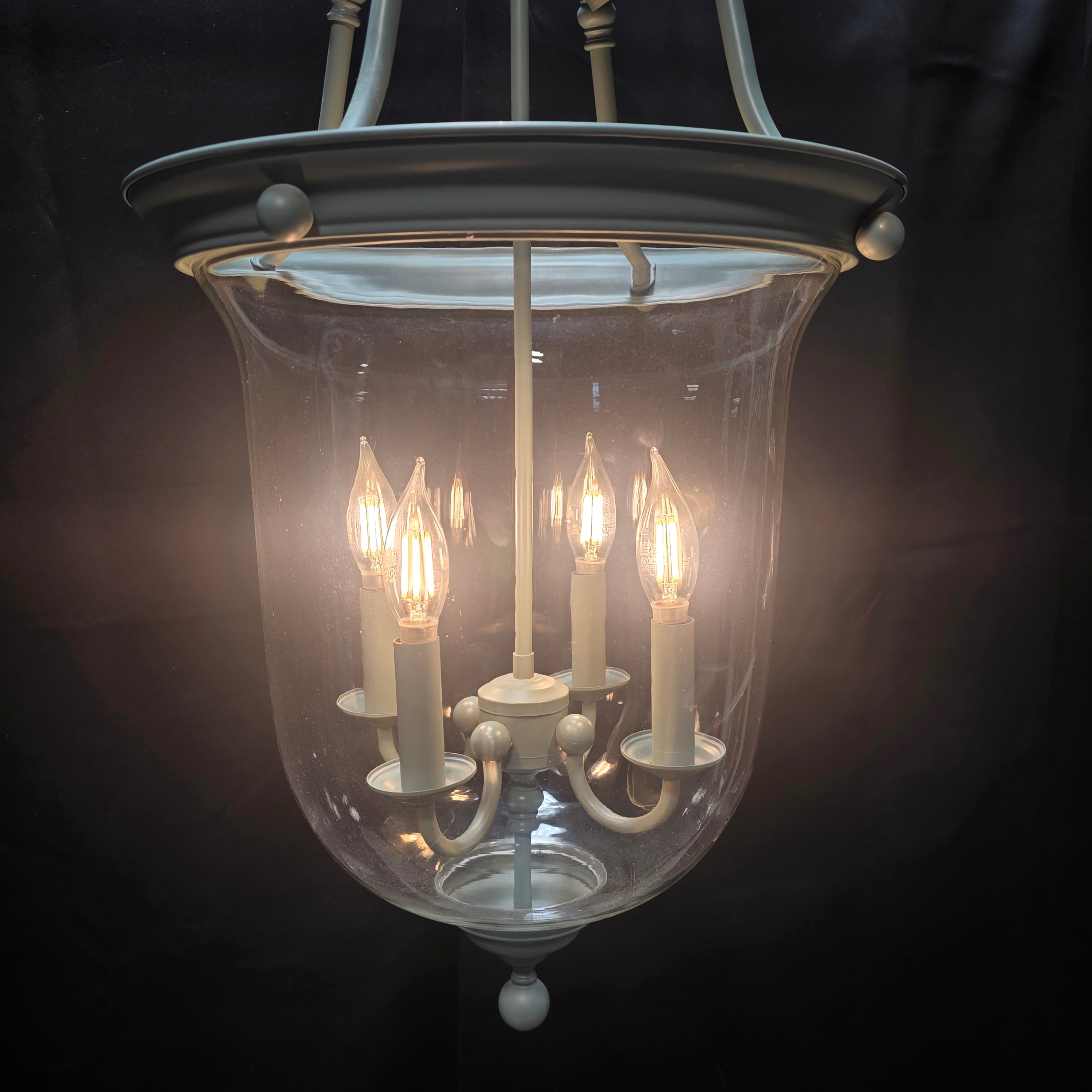 Four Light Vintage Blue Gray Bell Chandelier 16"x35"
