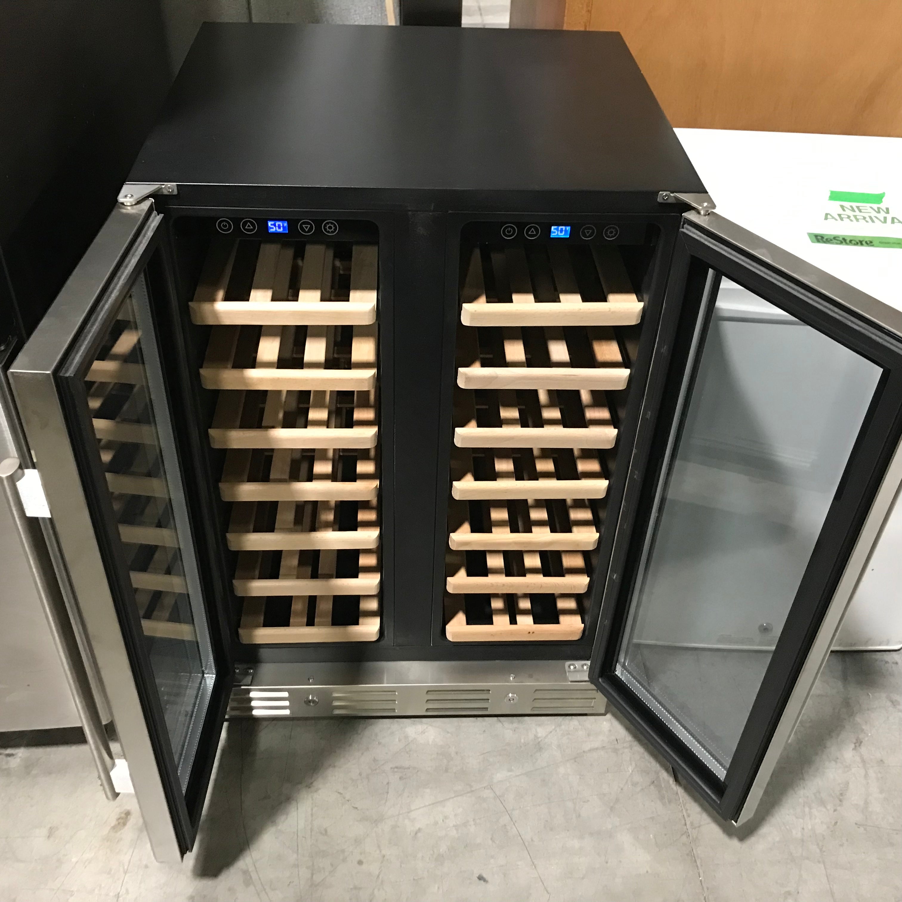 Kalamera Stainless Steel, Double Door, Dual Zone, 27 Bottle, Wine Cooler 23.5"x 22"5x 34"